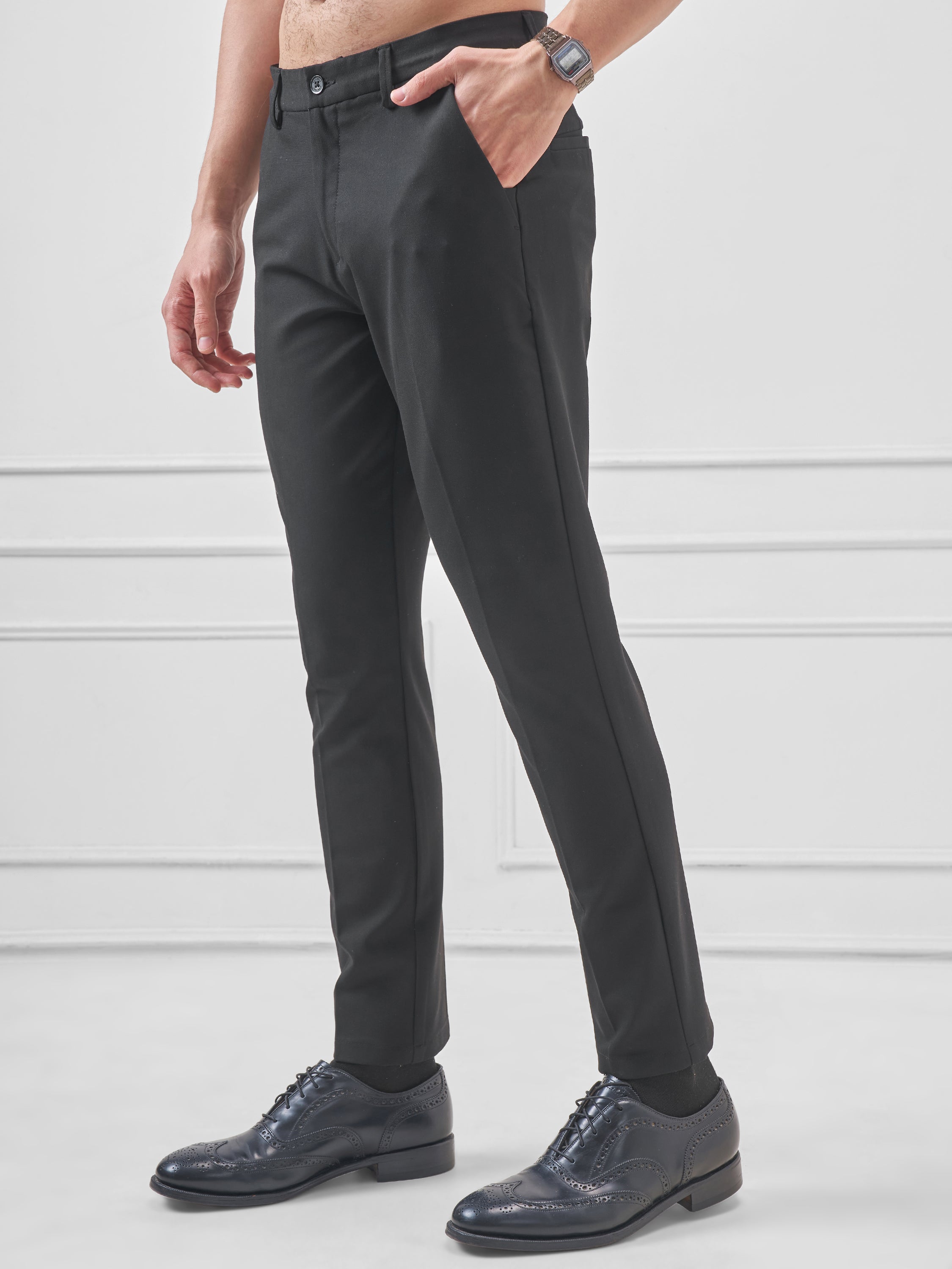 Highlander Men Black Slim Fit Solid Formal Trouser - Black - Image 4