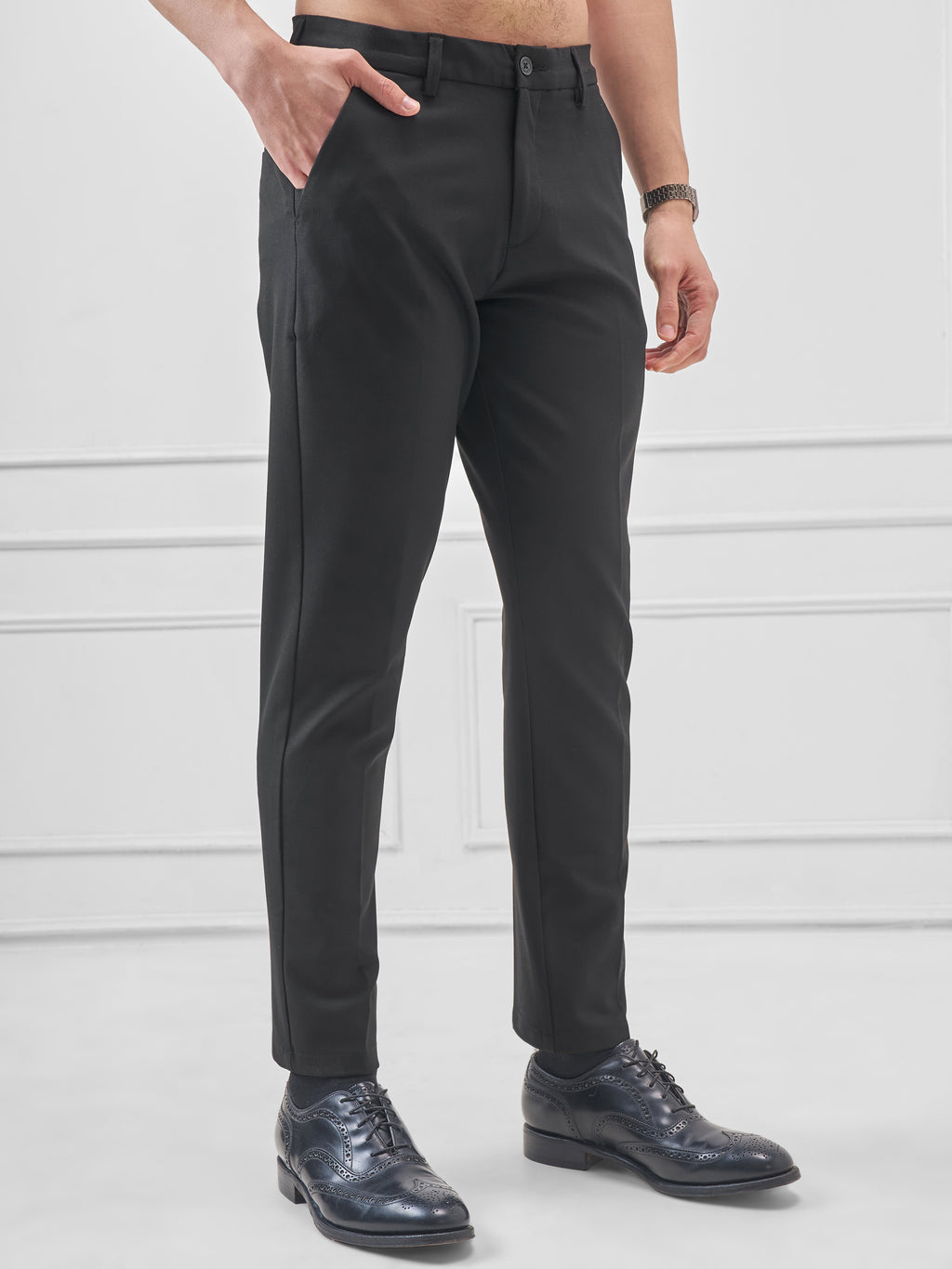 Highlander Men Black Slim Fit Solid Formal Trouser - Black - Image 6