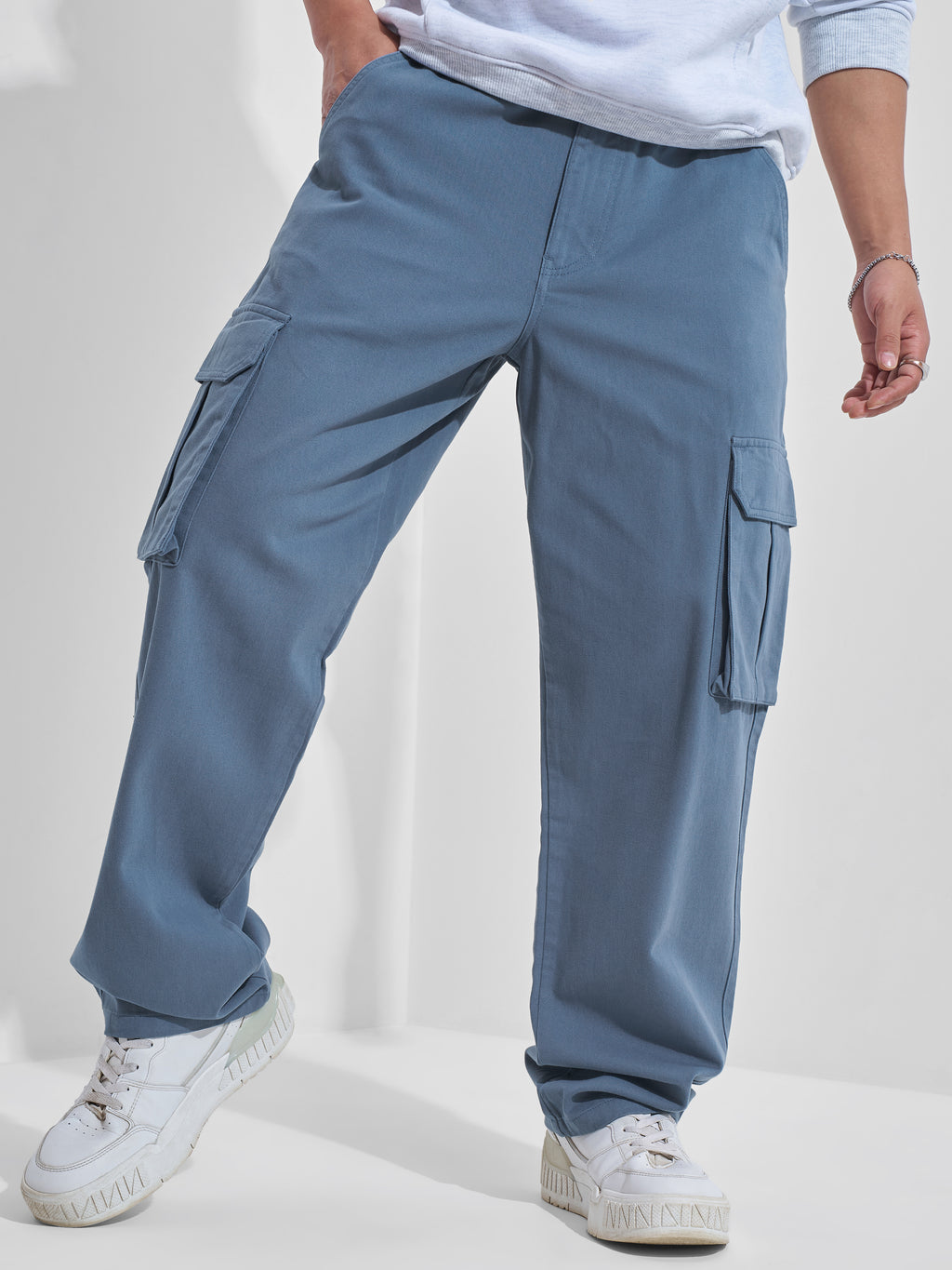 Highlander Men Blue Straight Fit Solid Cargos - Blue - Image 1