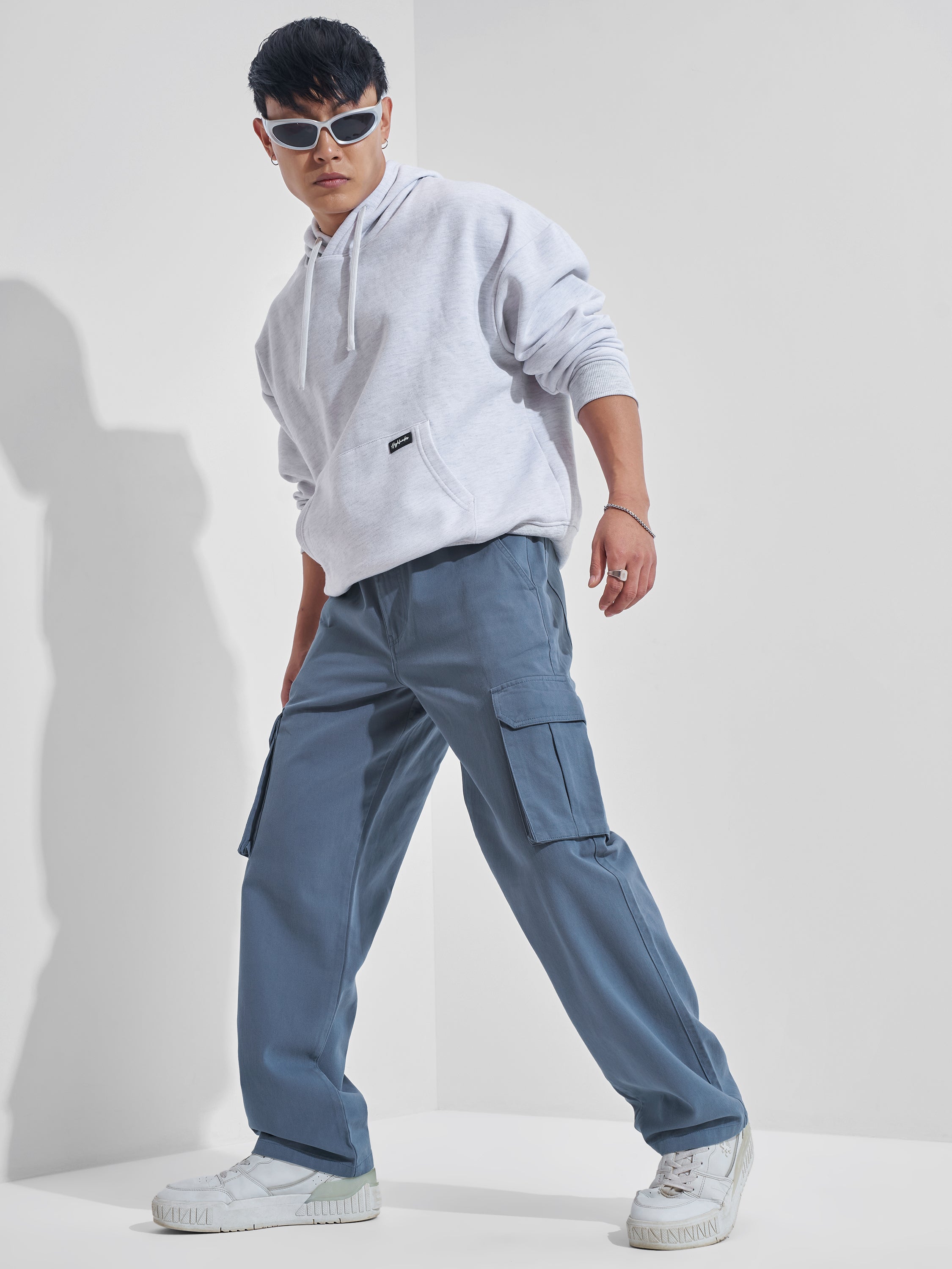 Highlander Men Blue Straight Fit Solid Cargos - Blue - Image 2