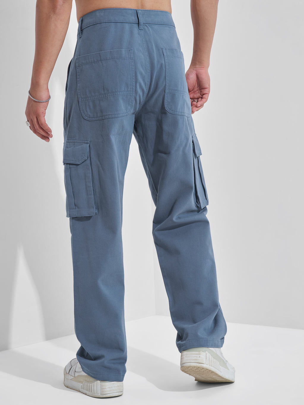 Highlander Men Blue Straight Fit Solid Cargos - Blue - Image 3