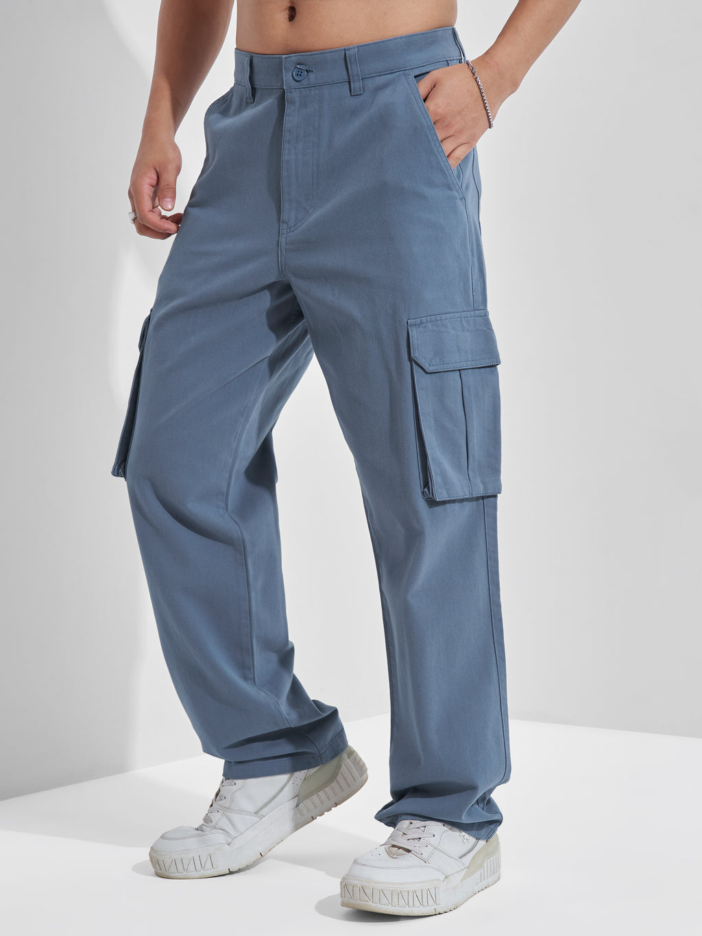 Highlander Men Blue Straight Fit Solid Cargos - Blue - Image 4