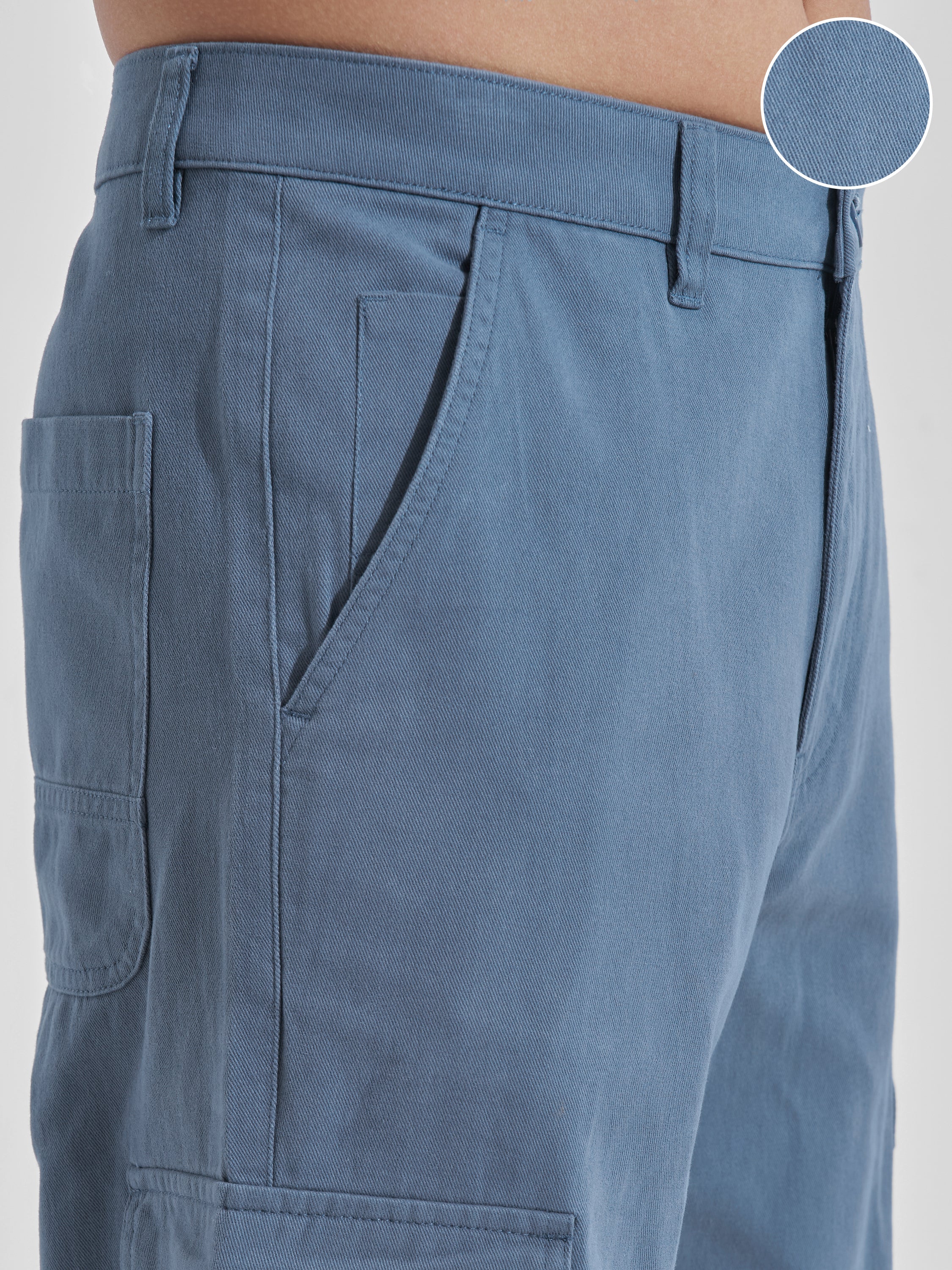 Highlander Men Blue Straight Fit Solid Cargos - Blue - Image 5