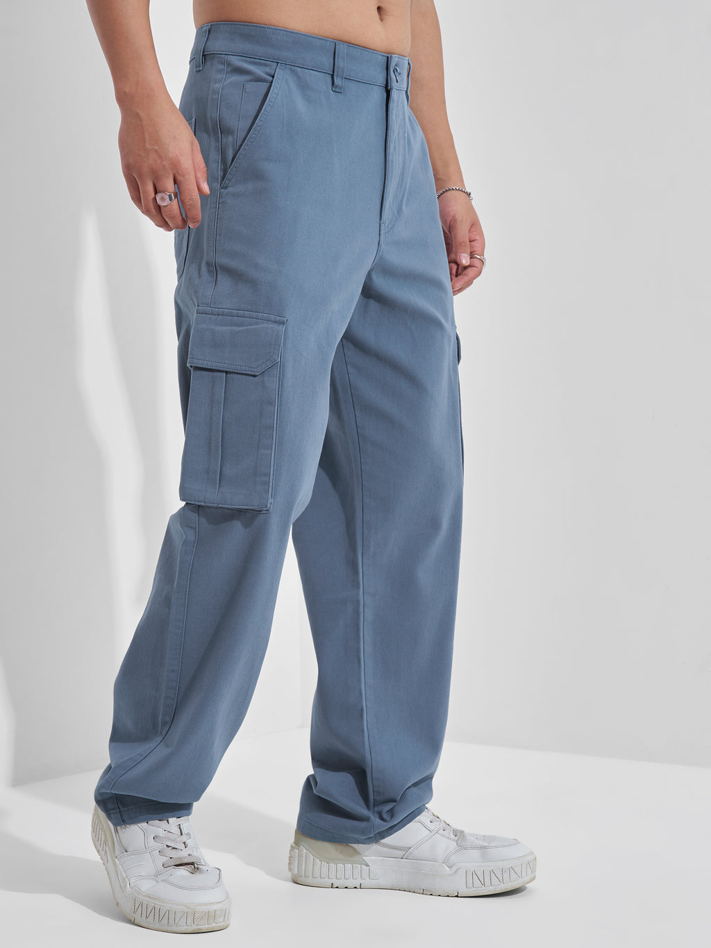 Highlander Men Blue Straight Fit Solid Cargos - Blue - Image 6