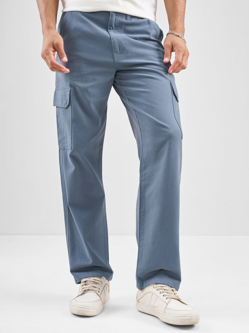 Highlander Men Blue Straight Fit Solid Cargos - Blue - Image 1