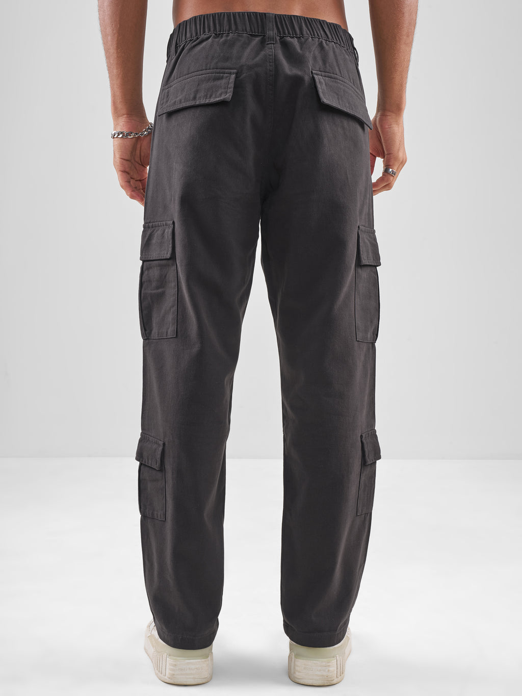 Highlander Men Charcoal Straight Fit Solid Cargos - Charcoal - Image 3