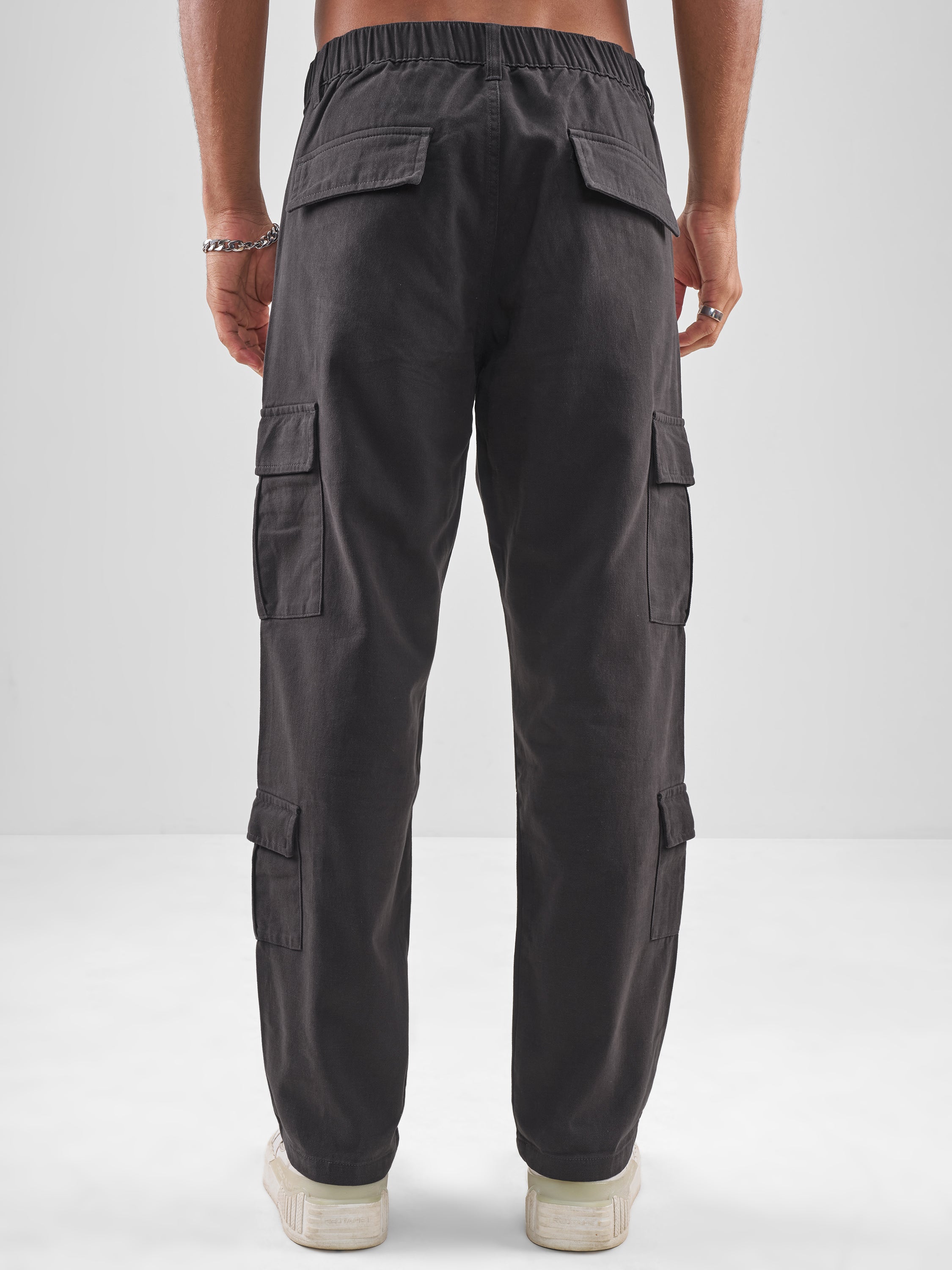 Highlander Men Charcoal Straight Fit Solid Cargos - Charcoal - Image 3