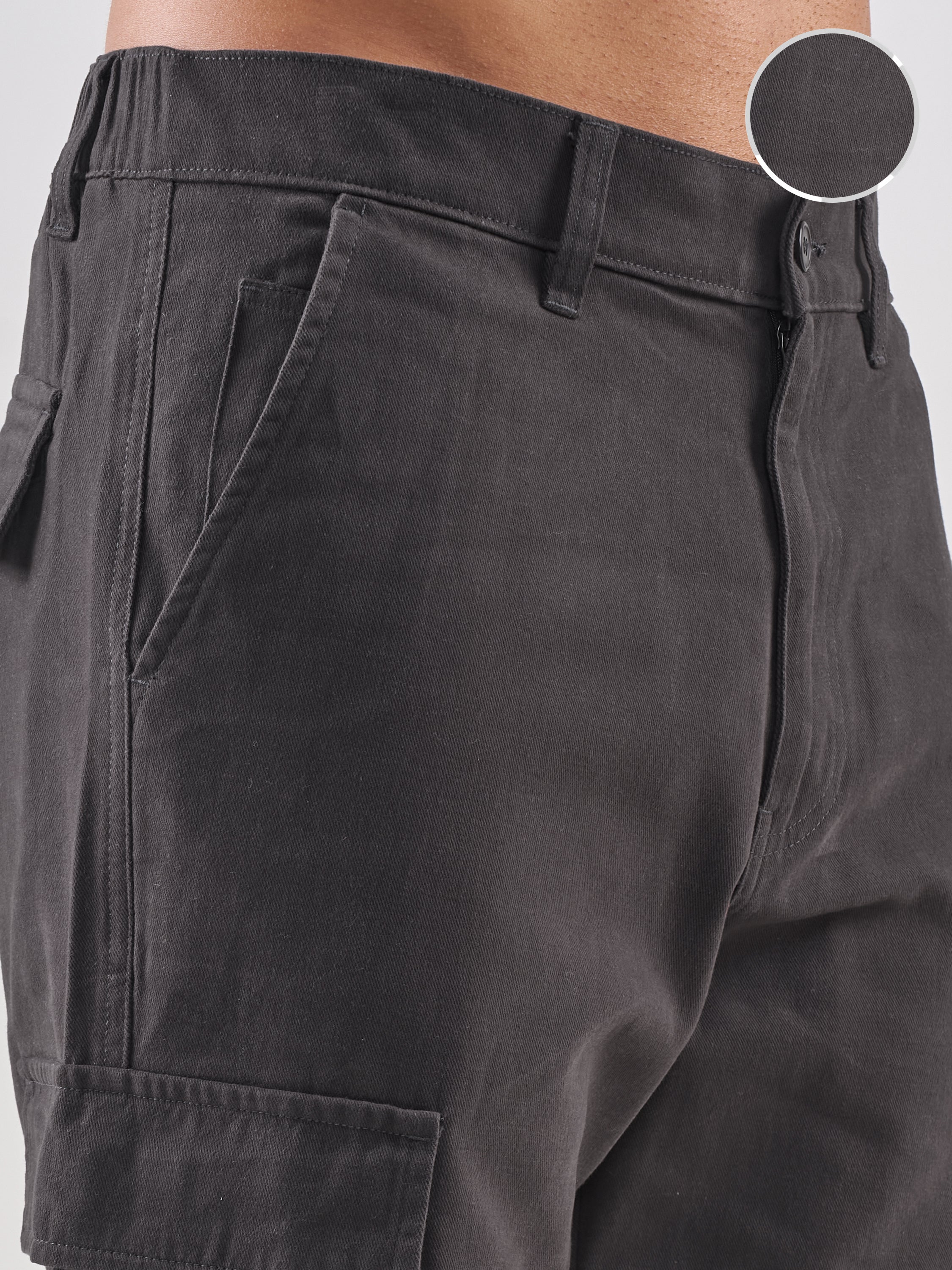 Highlander Men Charcoal Straight Fit Solid Cargos - Charcoal - Image 5