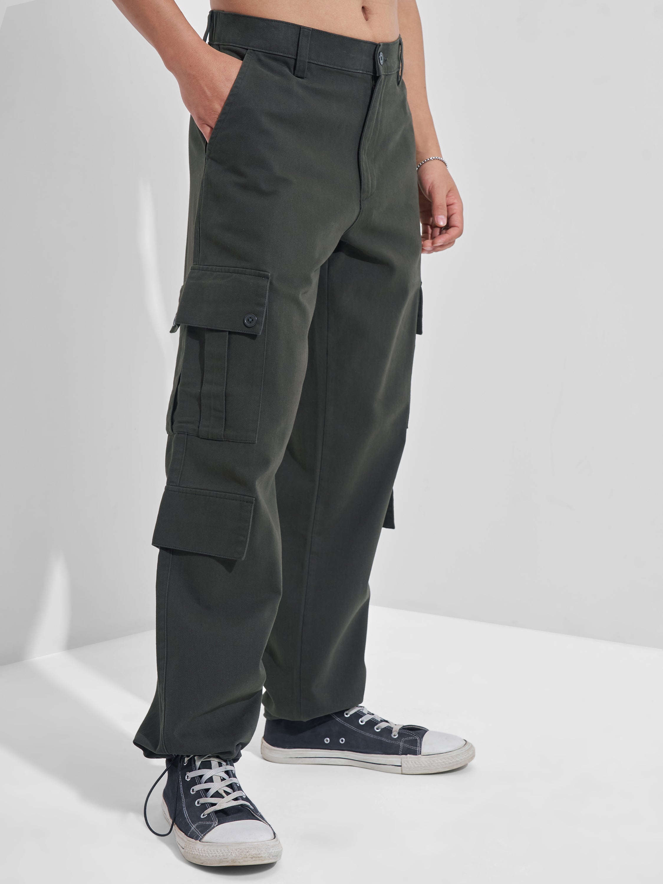 Highlander Men Black Straight Fit Solid Cargos - Black - Image 6