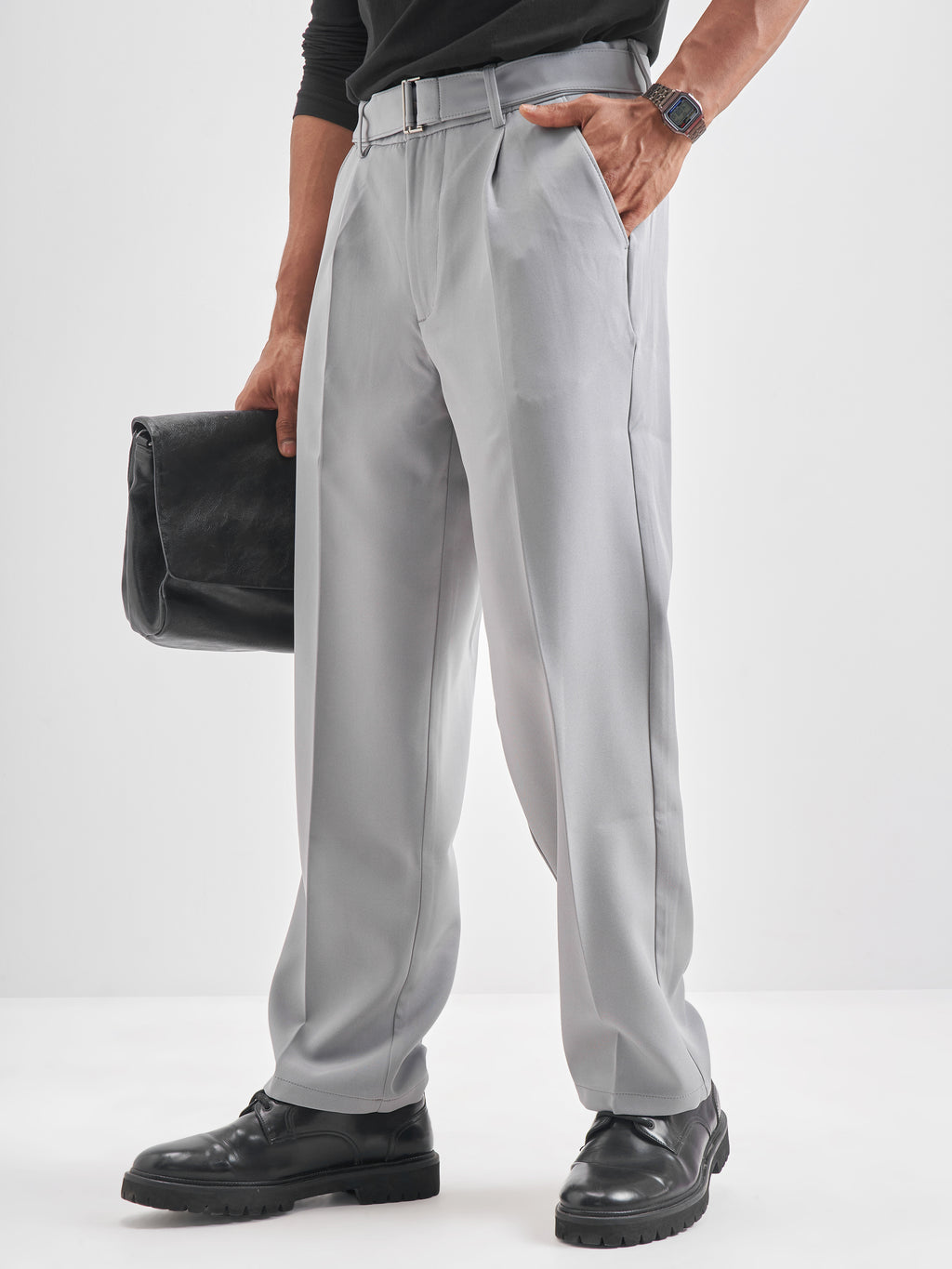 Highlander Men Grey Solid Formal Trouser - Grey - Image 4
