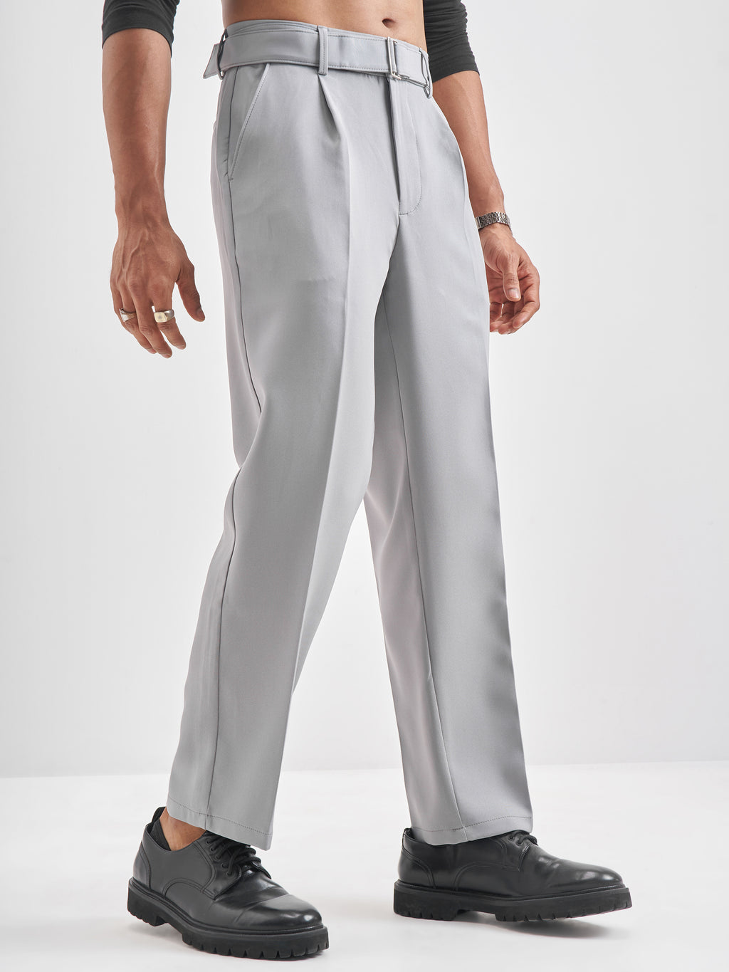 Highlander Men Grey Solid Formal Trouser - Grey - Image 6