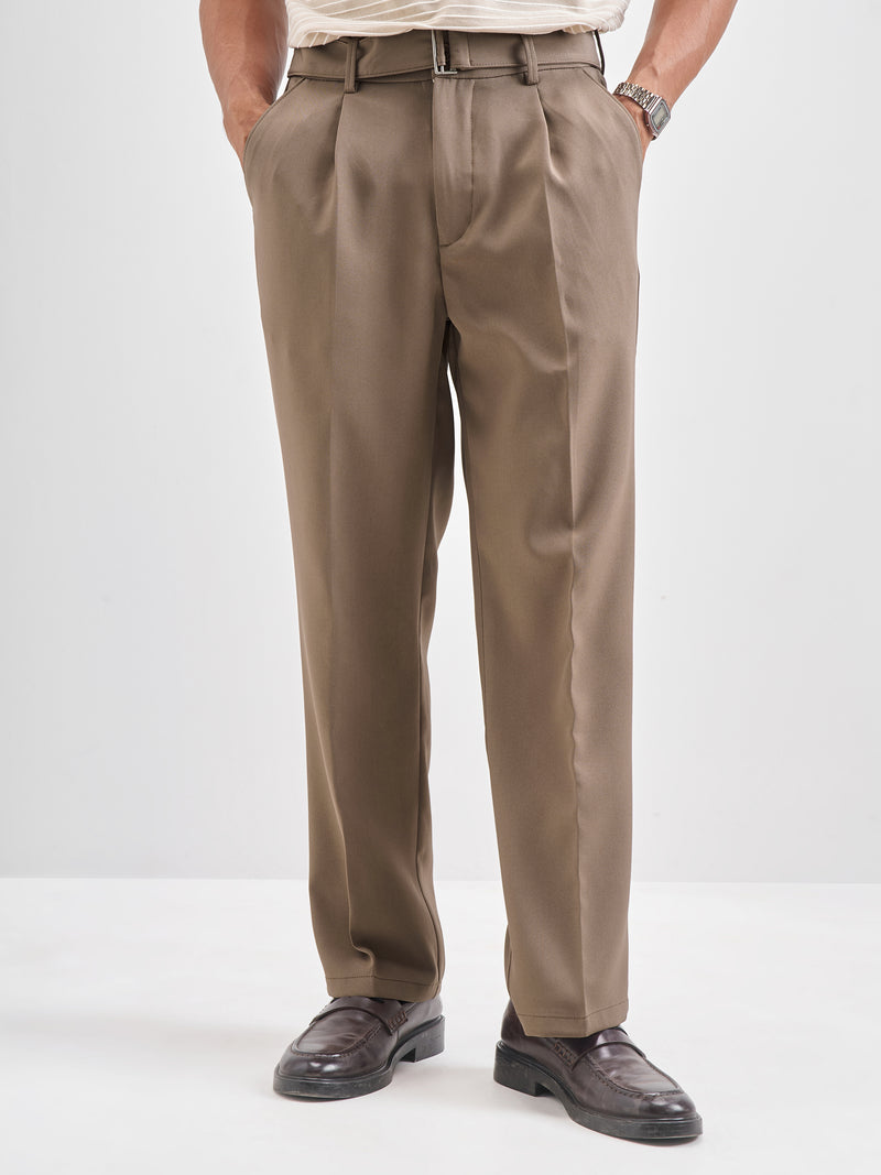 Highlander Men Tan Solid Formal Trouser - Tan - Image 1