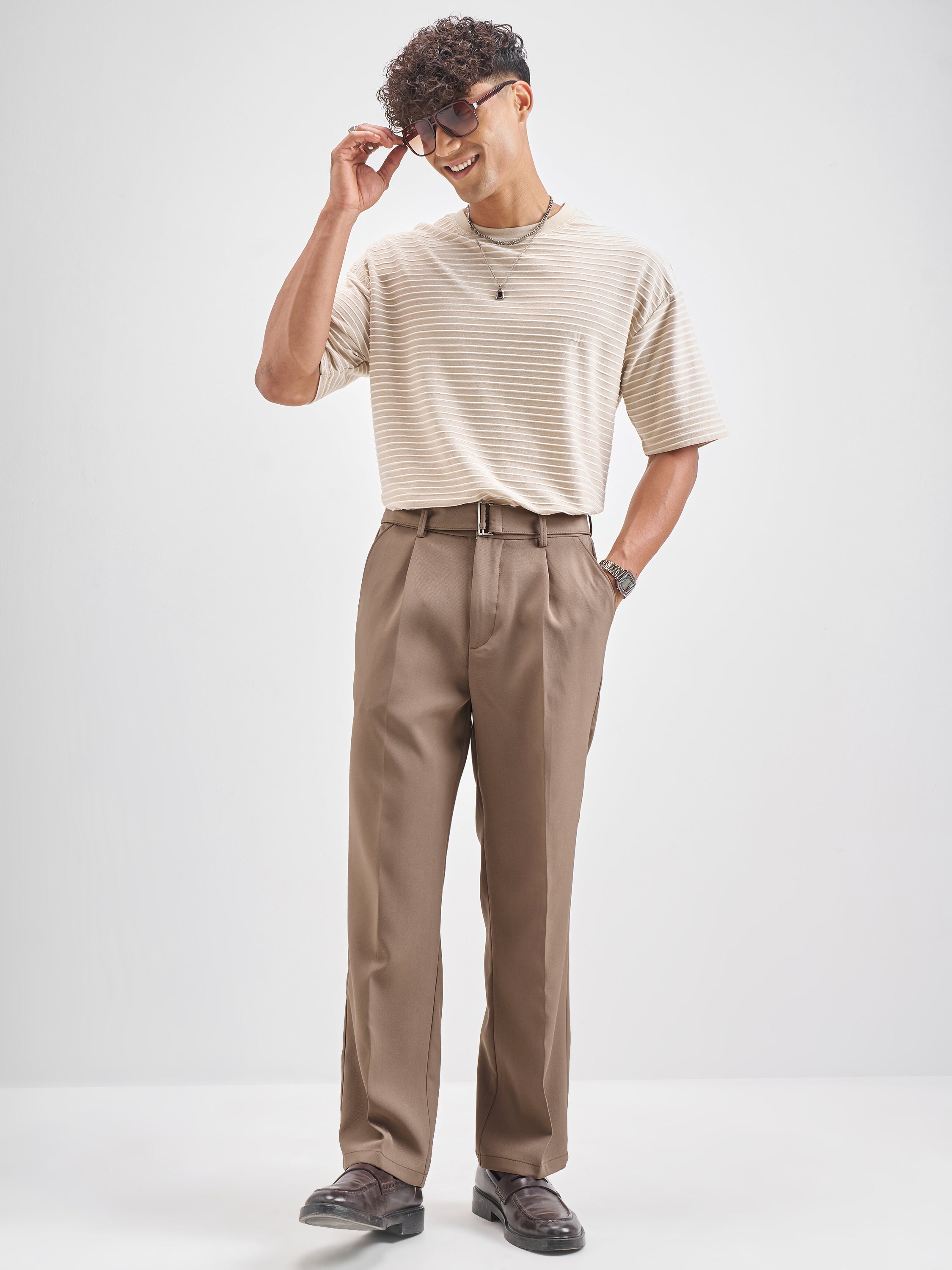 Highlander Men Tan Solid Formal Trouser - Tan - Image 2