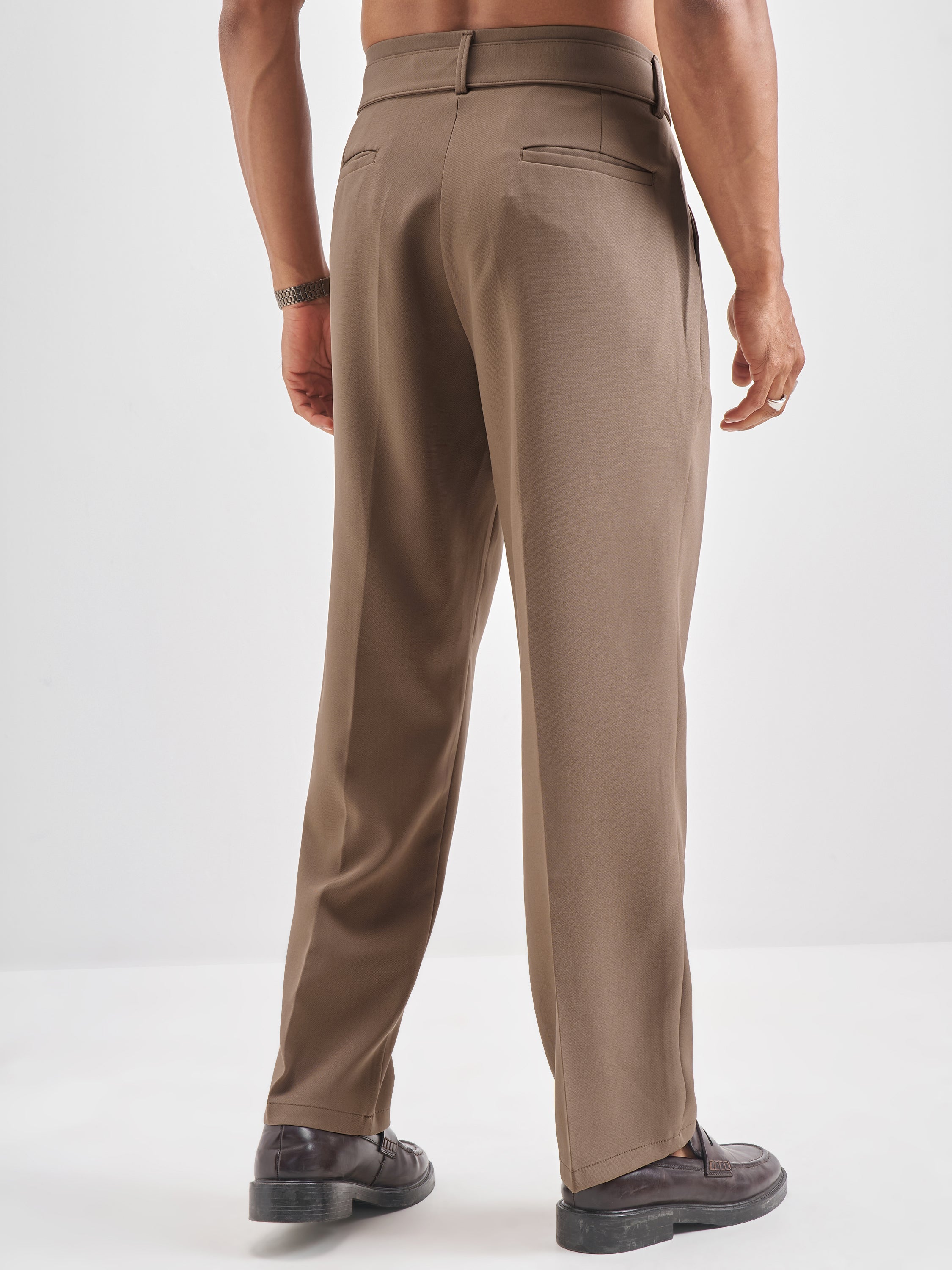 Highlander Men Tan Solid Formal Trouser - Tan - Image 3