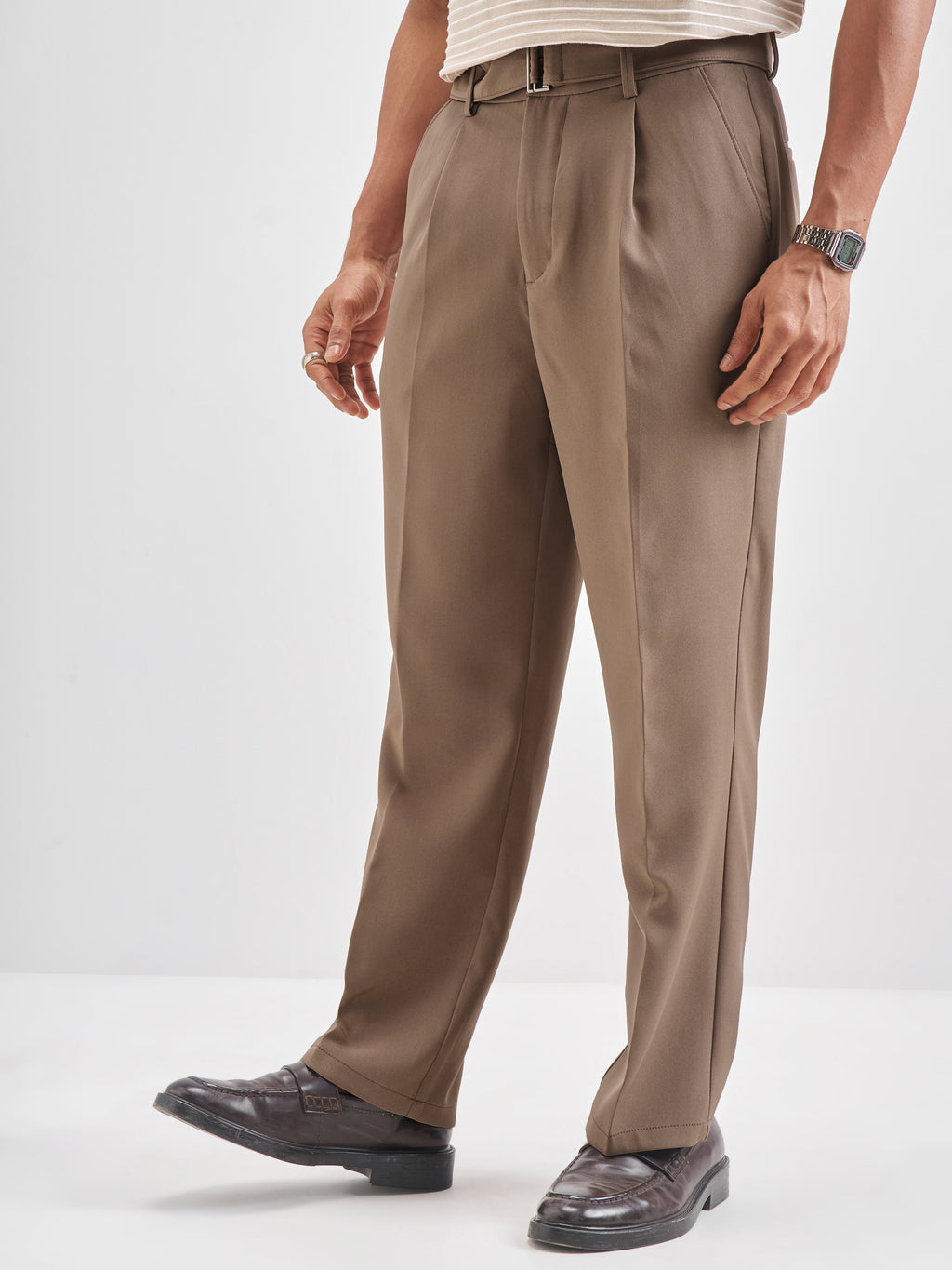 Highlander Men Tan Solid Formal Trouser - Tan - Image 4