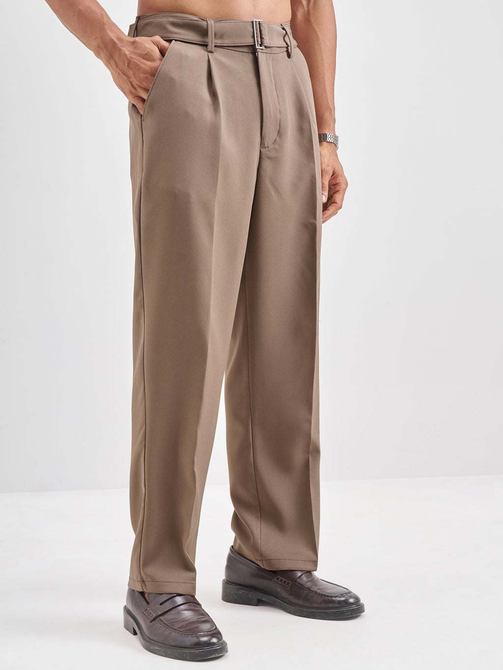 Highlander Men Tan Solid Formal Trouser - Tan - Image 6