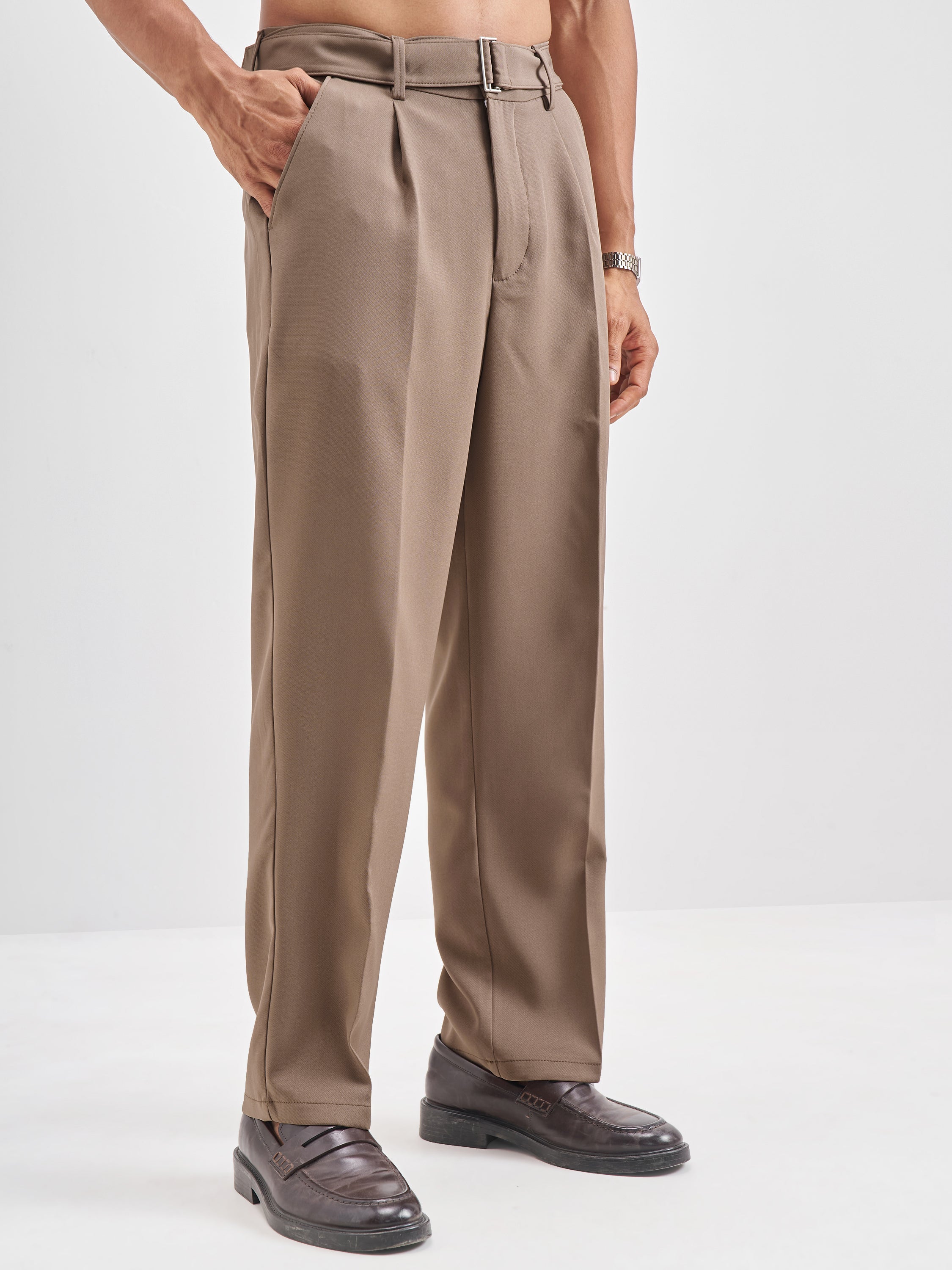 Highlander Men Tan Solid Formal Trouser - Tan - Image 6