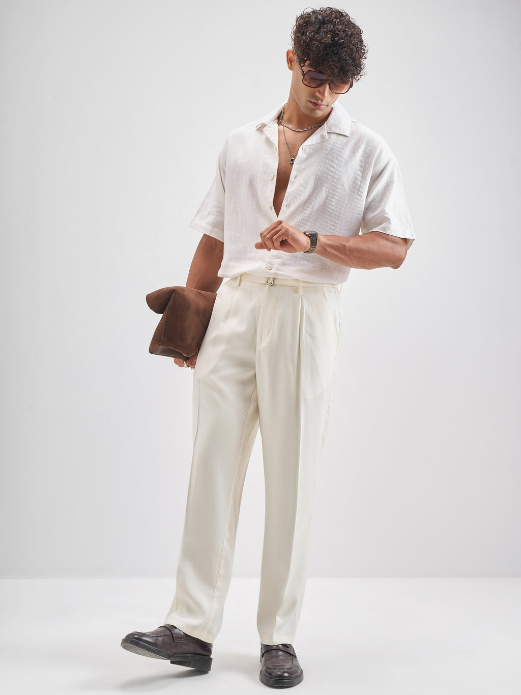Highlander Men Off White Solid Formal Trouser - Off White - Image 2