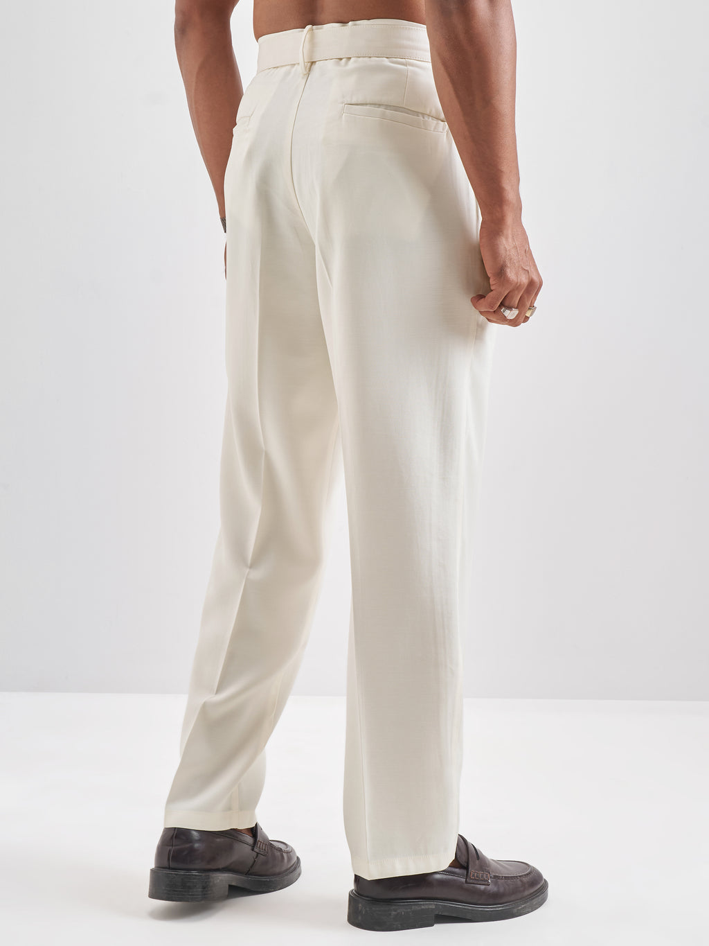 Highlander Men Off White Solid Formal Trouser - Off White - Image 3