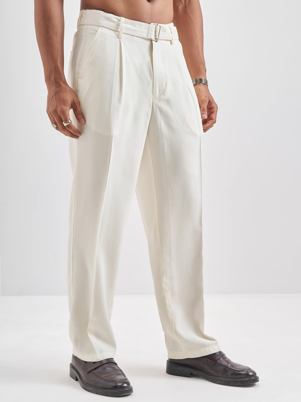 Highlander Men Off White Solid Formal Trouser - Off White - Image 6