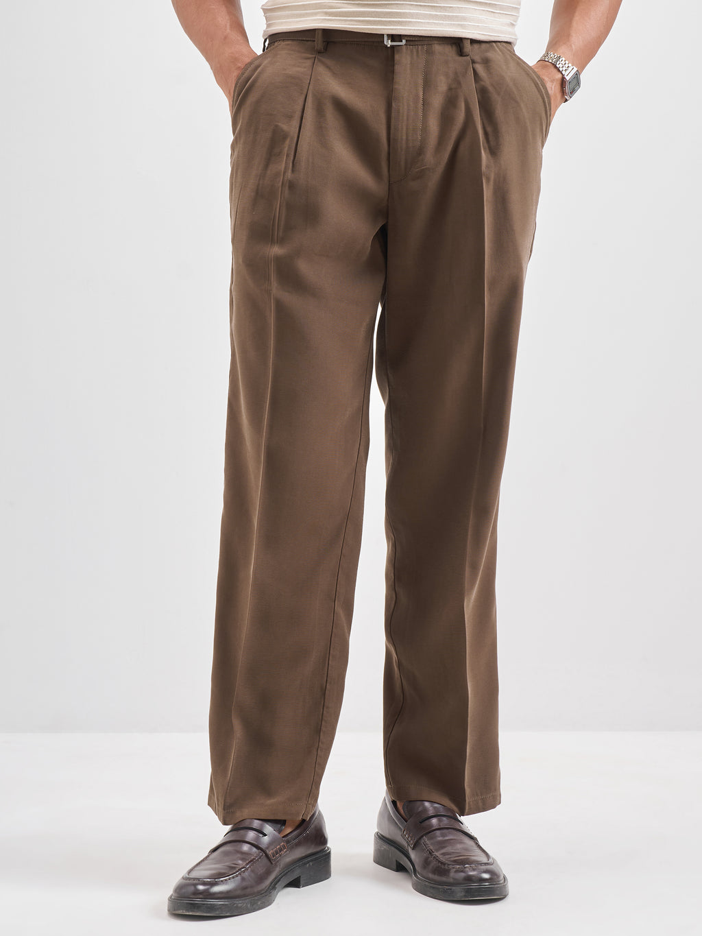 Highlander Men Brown Solid Formal Trouser - Brown - Image 1