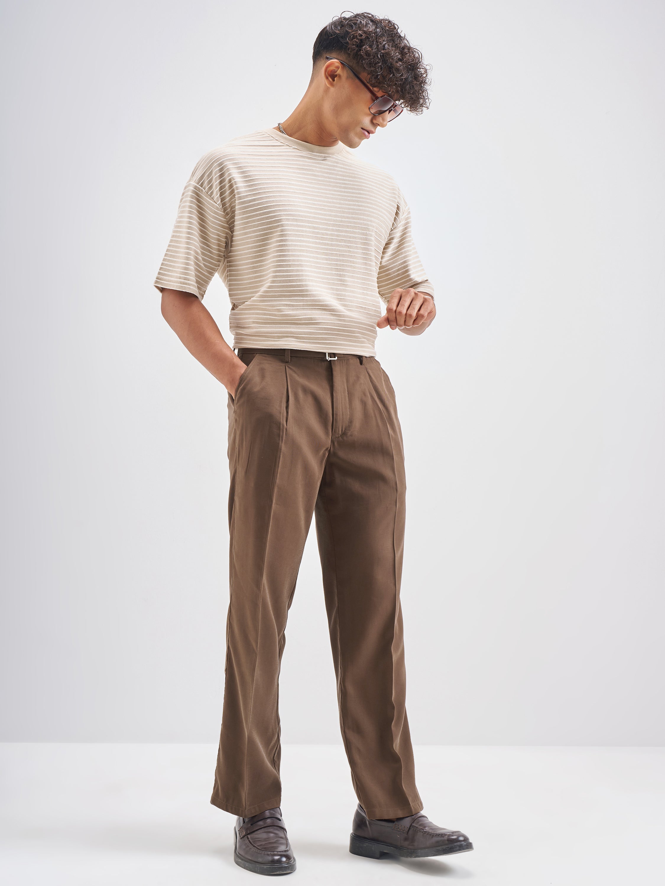 Highlander Men Brown Solid Formal Trouser - Brown - Image 2