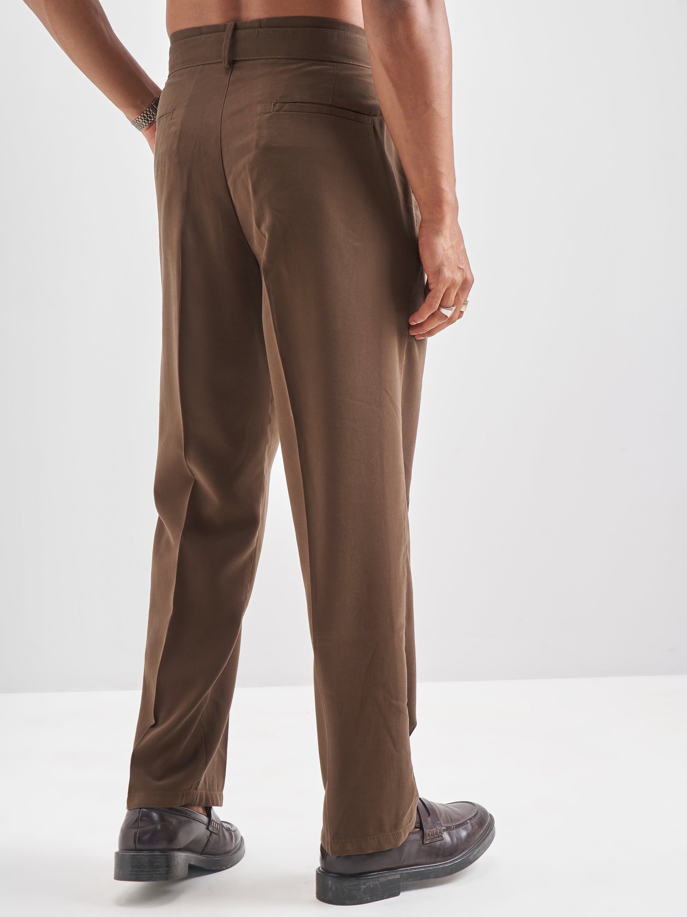 Highlander Men Brown Solid Formal Trouser - Brown - Image 3