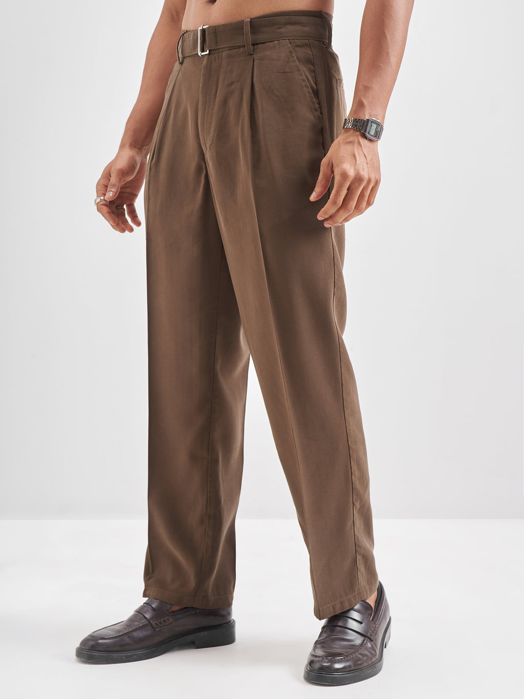 Highlander Men Brown Solid Formal Trouser - Brown - Image 4