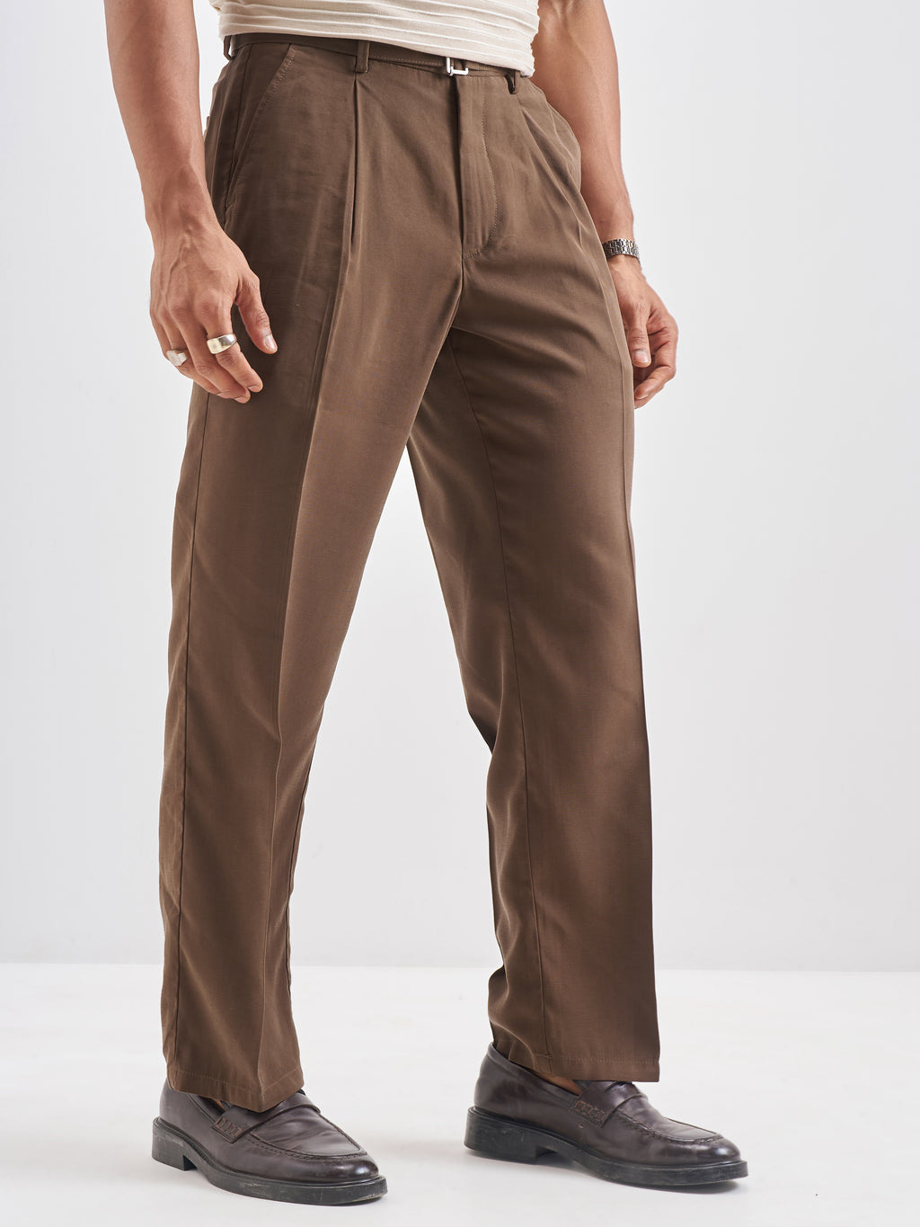 Highlander Men Brown Solid Formal Trouser - Brown - Image 6