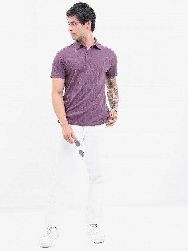 Highlander Men Magenta Solid Polo Collar T-shirt - Magenta - Image 2