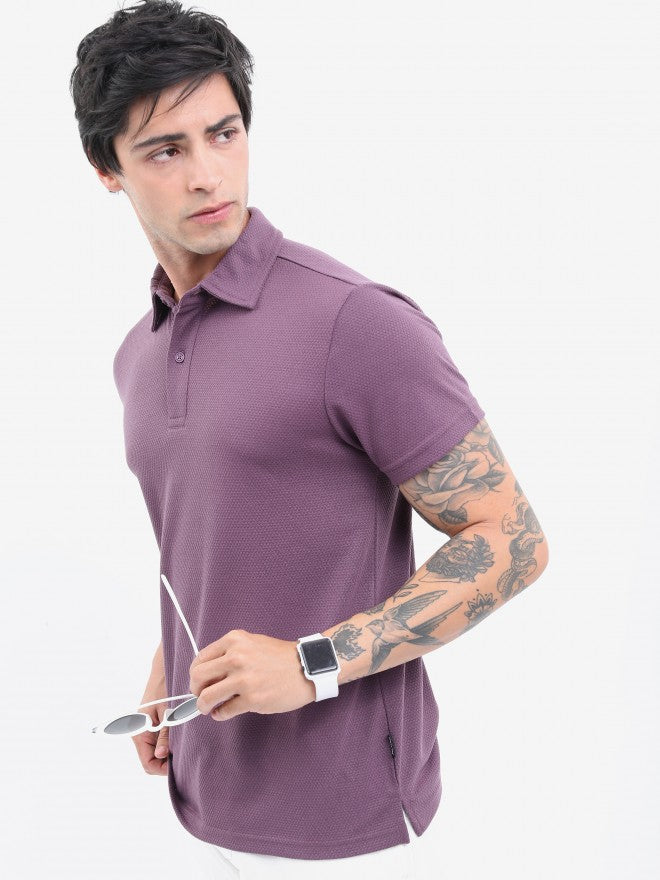 Highlander Men Magenta Solid Polo Collar T-shirt - Magenta - Image 4