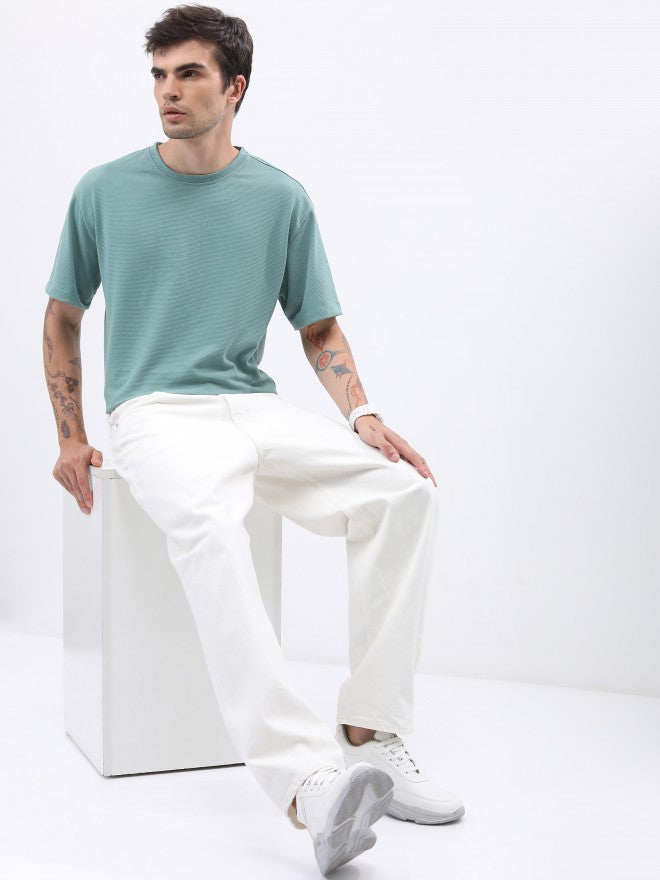 Highlander Men Sea Green Solid Oversized Round Neck T-Shirt - Green - Image 2