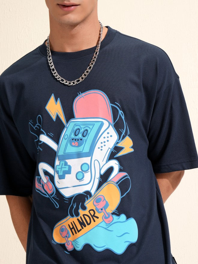Highlander Men Navy Blue Printed Oversized Fit T-Shirt - Navy Blue - Image 5
