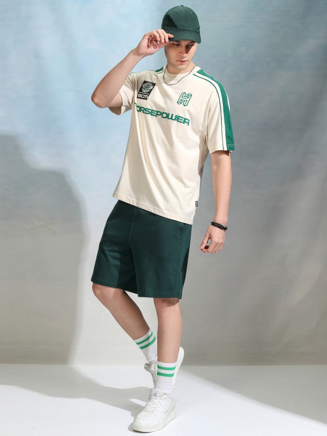 Highlander Men Cream Printed Round Neck Oversized Fit T-Shirt - Cream - Image 2