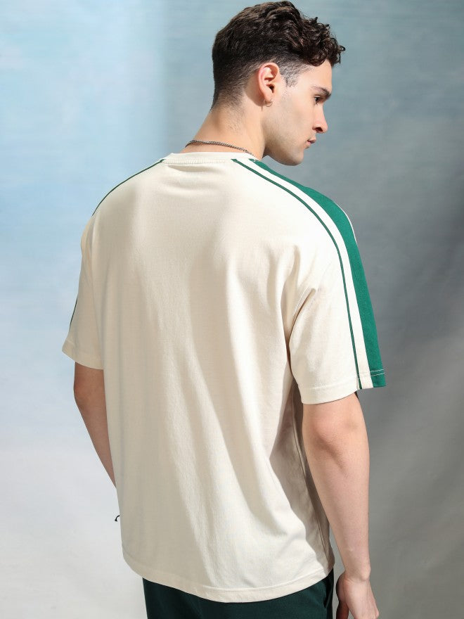 Highlander Men Cream Printed Round Neck Oversized Fit T-Shirt - Cream - Image 3