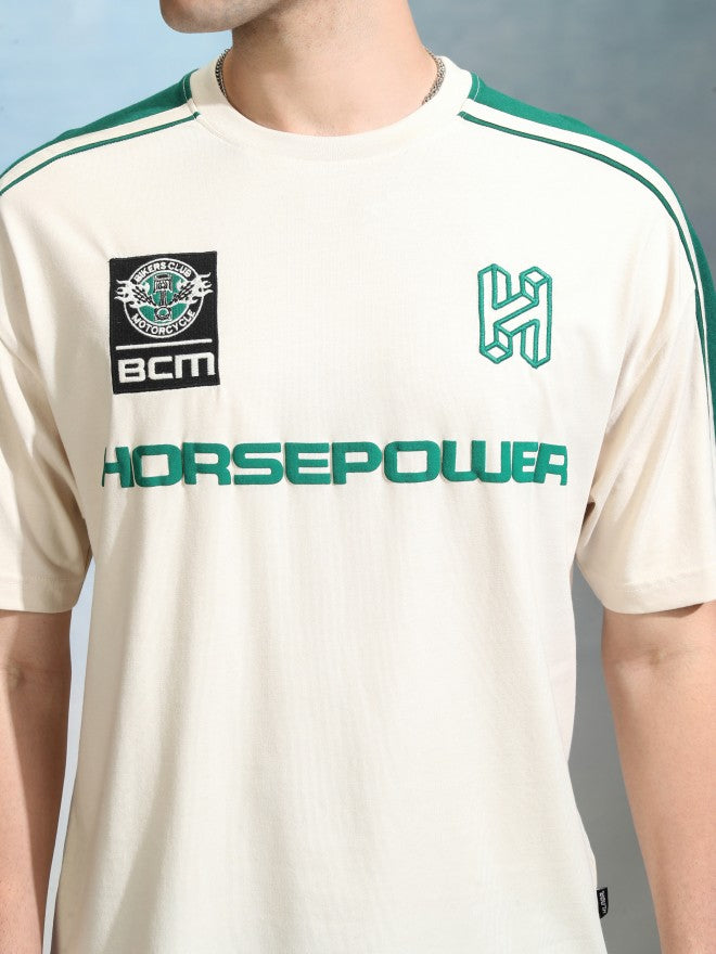 Highlander Men Cream Printed Round Neck Oversized Fit T-Shirt - Cream - Image 5