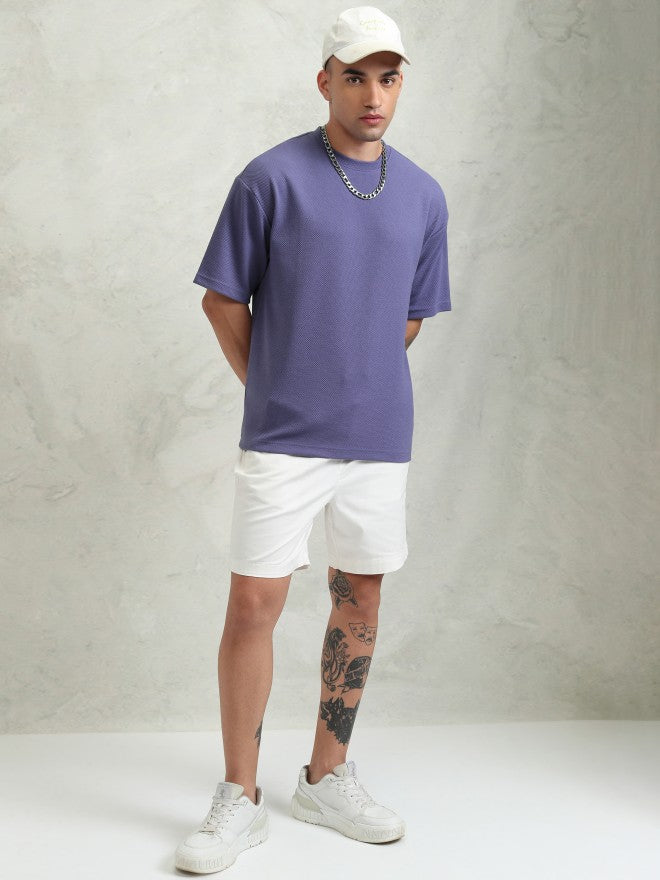 Highlander Men Purple Self Design Round Neck Oversized Fit T-Shirt - Purple - Image 2
