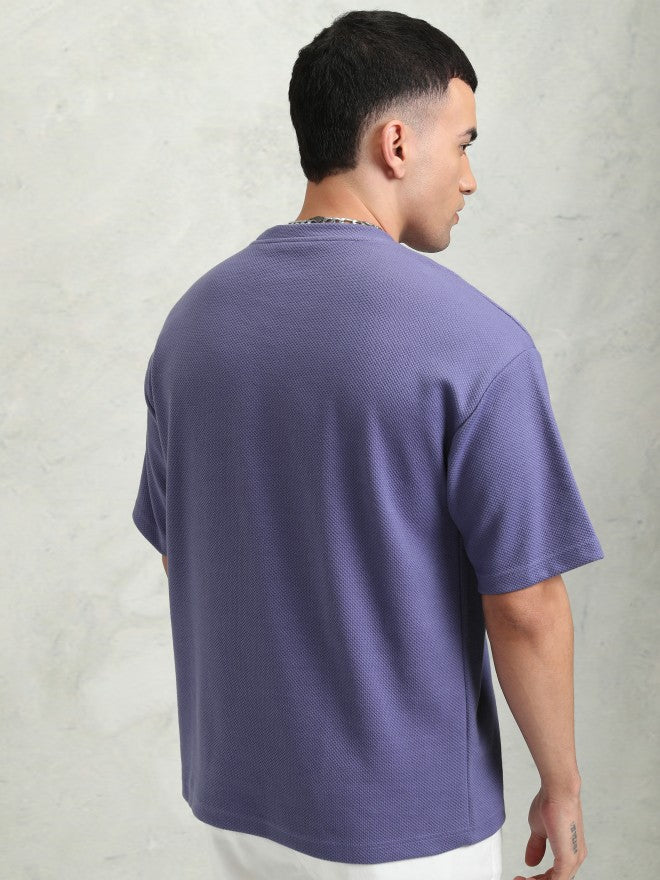 Highlander Men Purple Self Design Round Neck Oversized Fit T-Shirt - Purple - Image 3