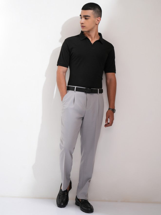 Highlander Men Black Solid Polo Collar T-Shirt - Black - Image 2