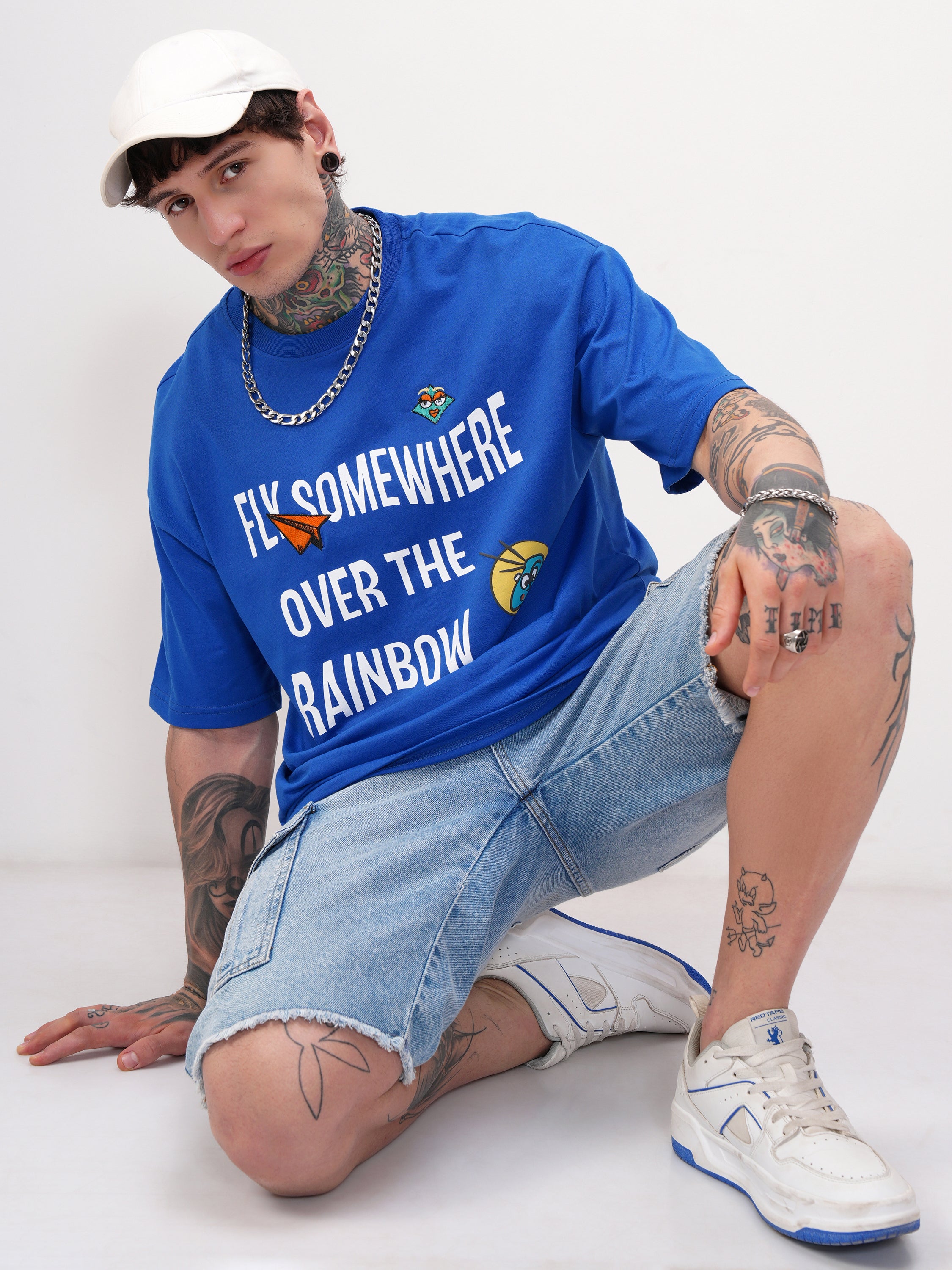 Highlander Men Blue Printed Round Neck Oversized Fit T-Shirt - Blue - Image 2