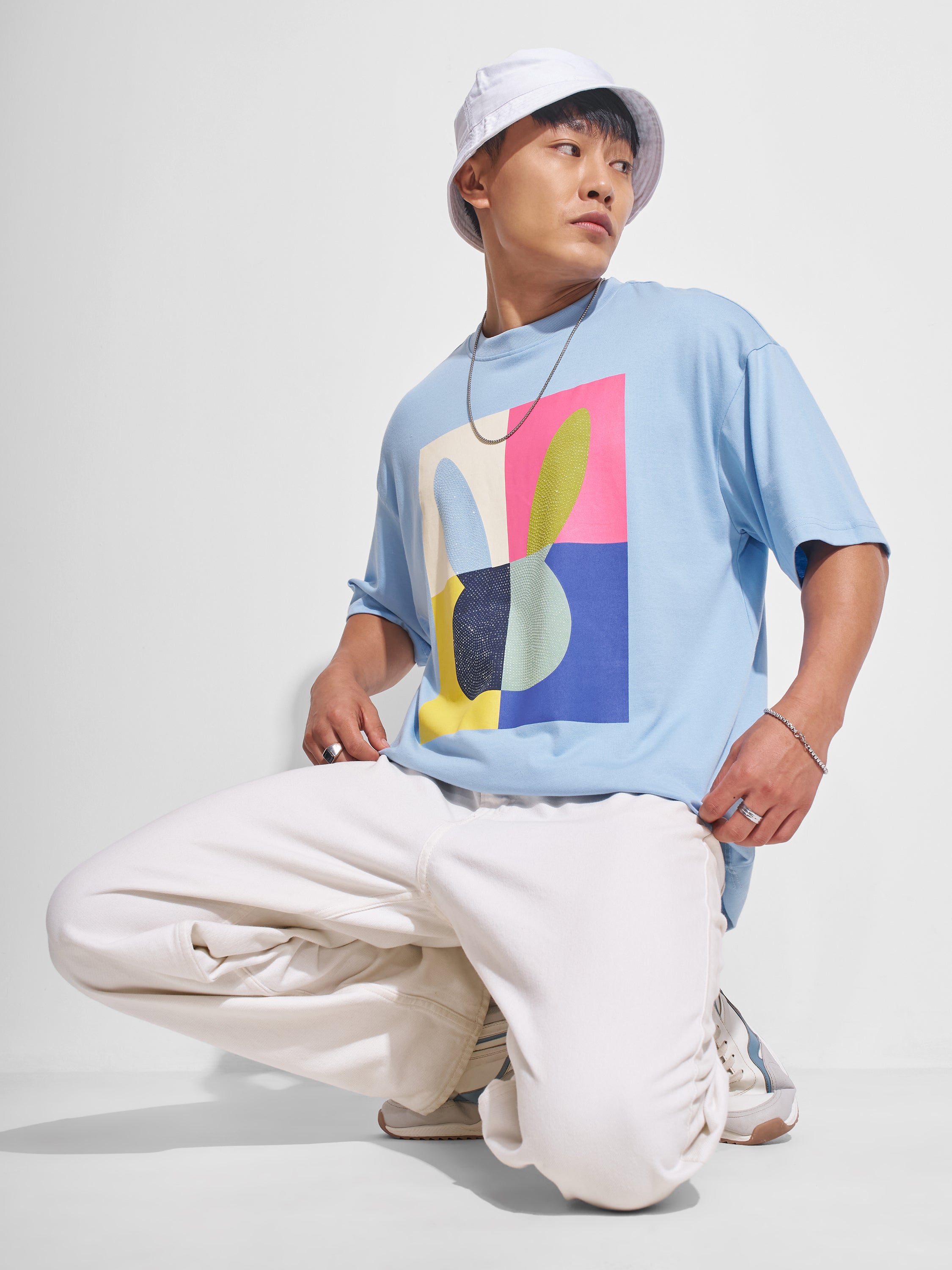 Highlander Men Blue Printed Round Neck Oversized Fit T-Shirt - Blue - Image 2
