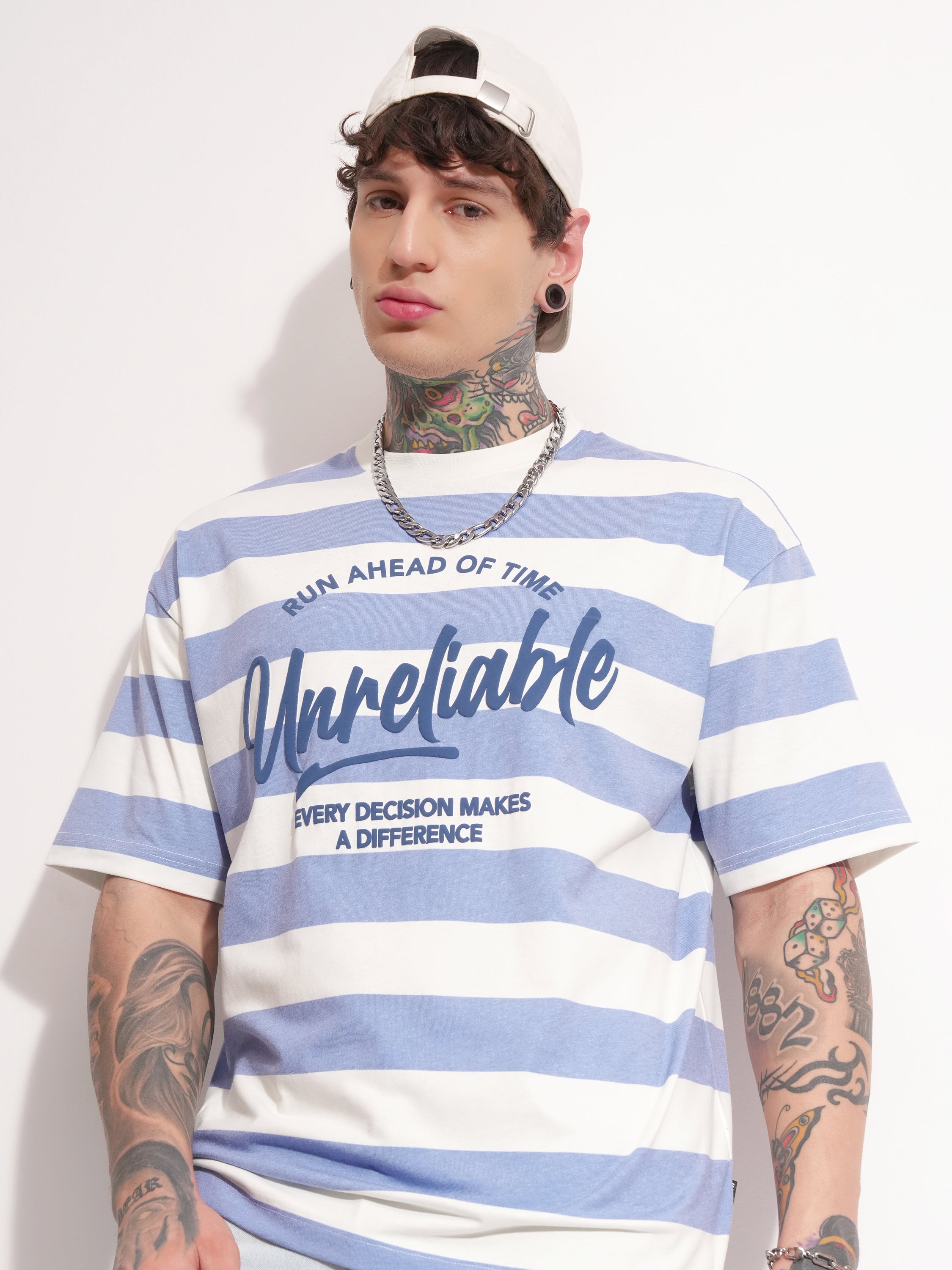 Highlander Men Blue Printed Round Neck Oversized Fit T-Shirt - Blue - Image 1