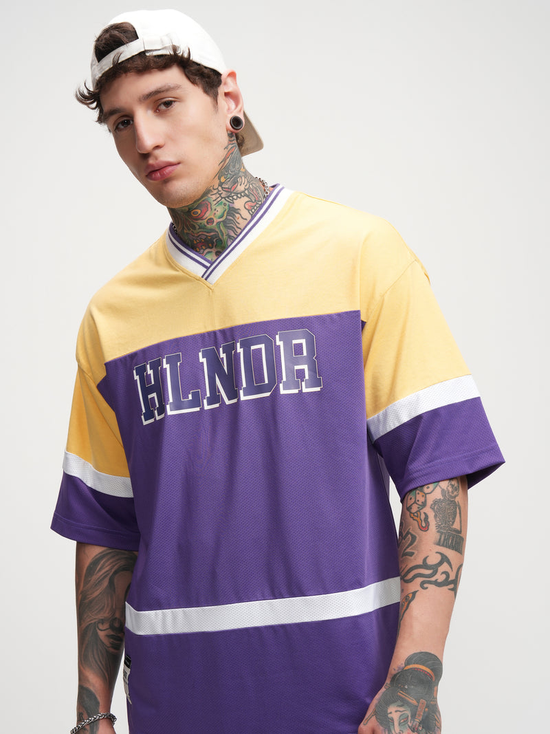 Highlander Men Yellow Printed V-Neck Oversized Fit T-Shirt - Yellow - Image 1