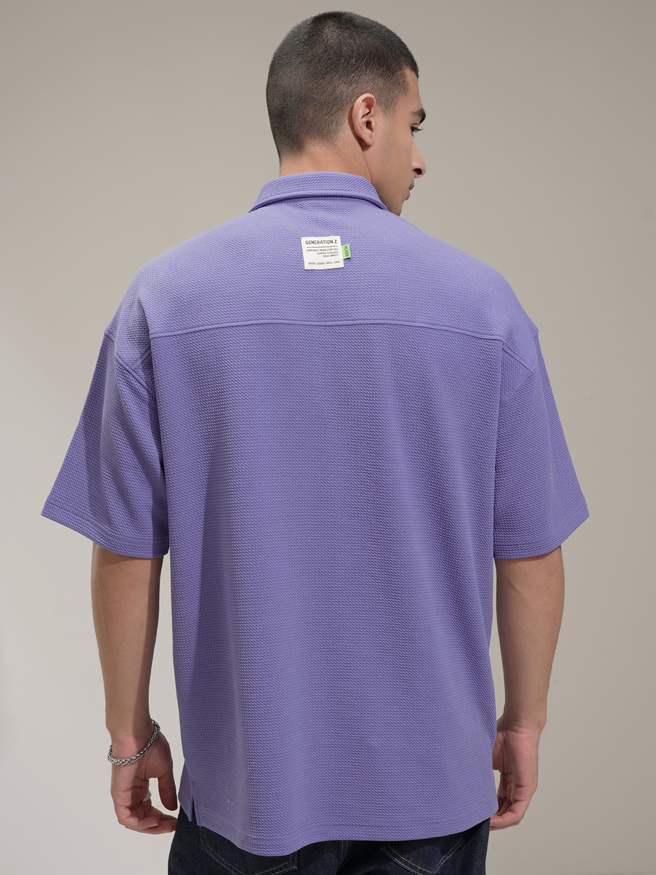 Highlander Men Purple Self Design Polo Collar T-Shirt - Purple - Image 3