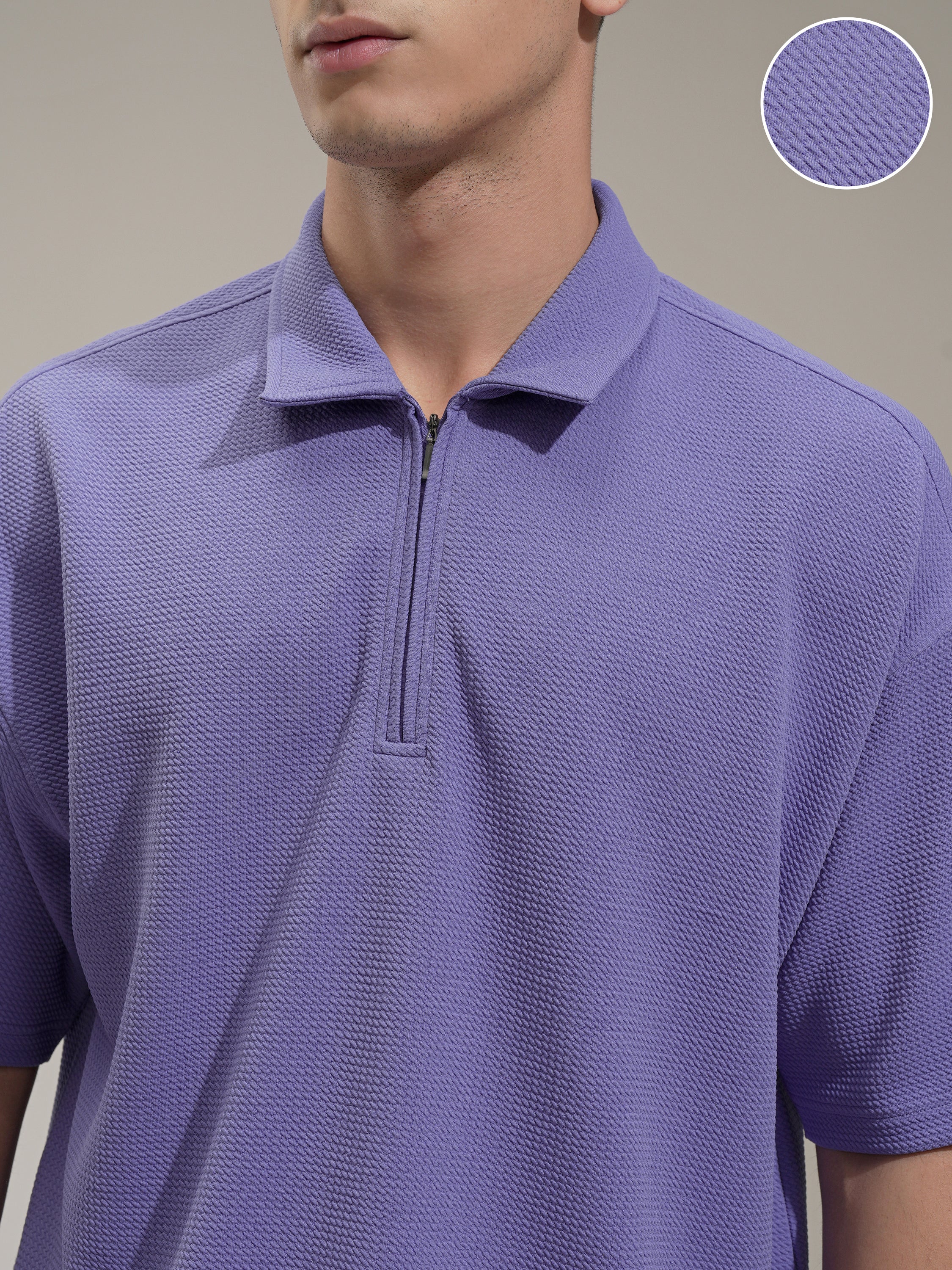 Highlander Men Purple Self Design Polo Collar T-Shirt - Purple - Image 5