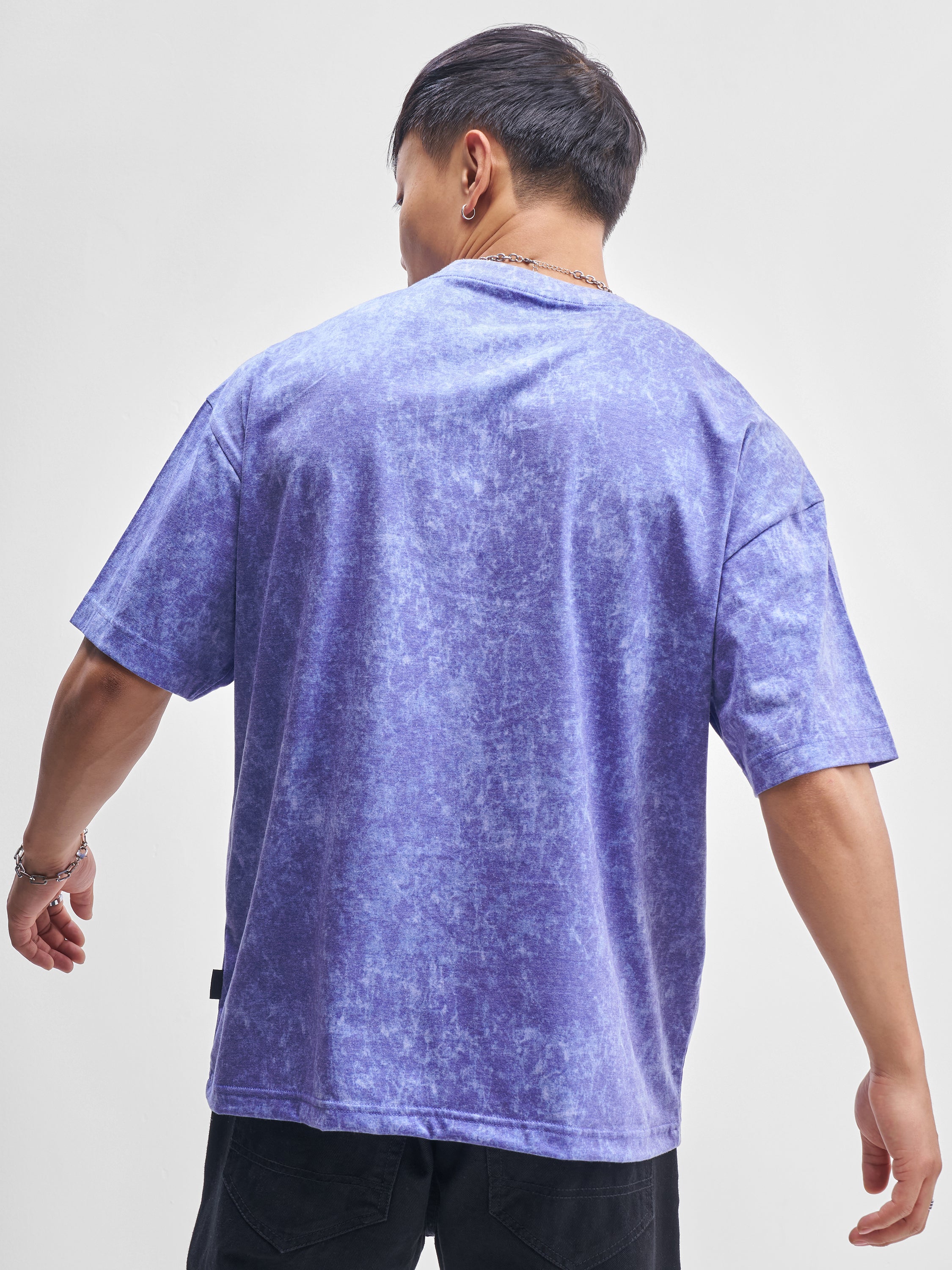 Highlander Men Blue Printed Round Neck Oversized Fit T-Shirt - Blue - Image 3