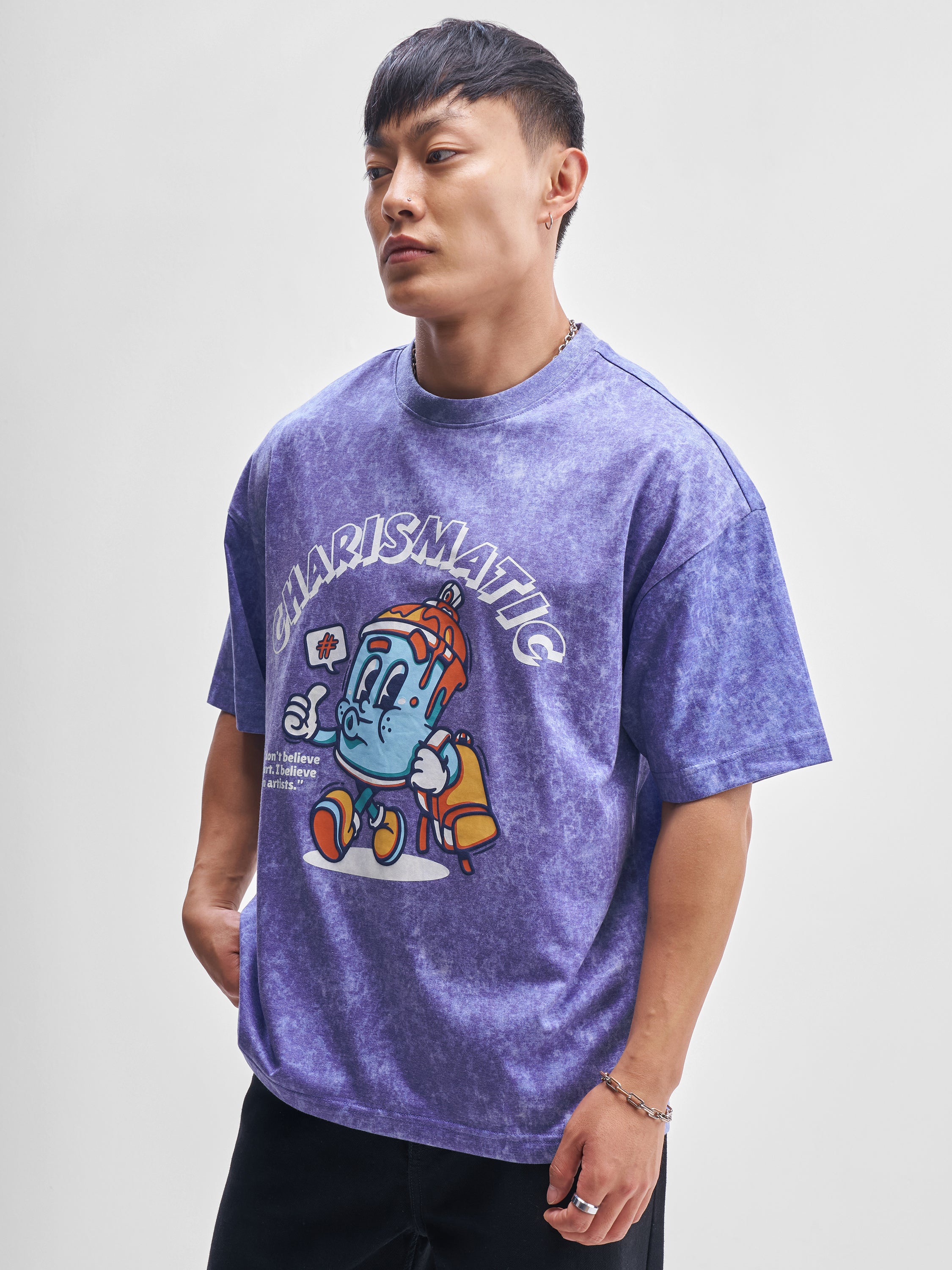 Highlander Men Blue Printed Round Neck Oversized Fit T-Shirt - Blue - Image 4