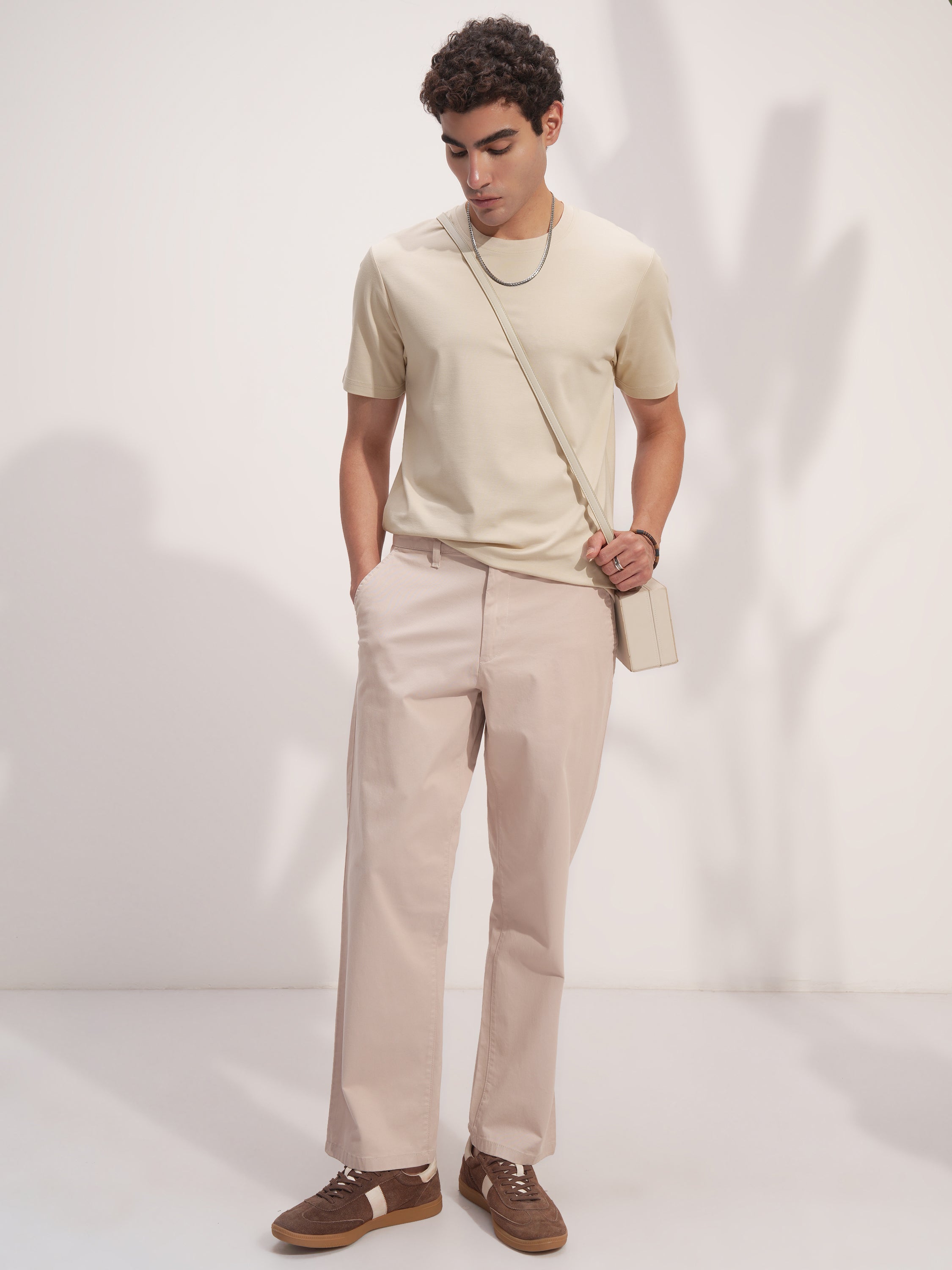 Highlander Men Beige Solid Round Neck T-Shirt - Beige - Image 2