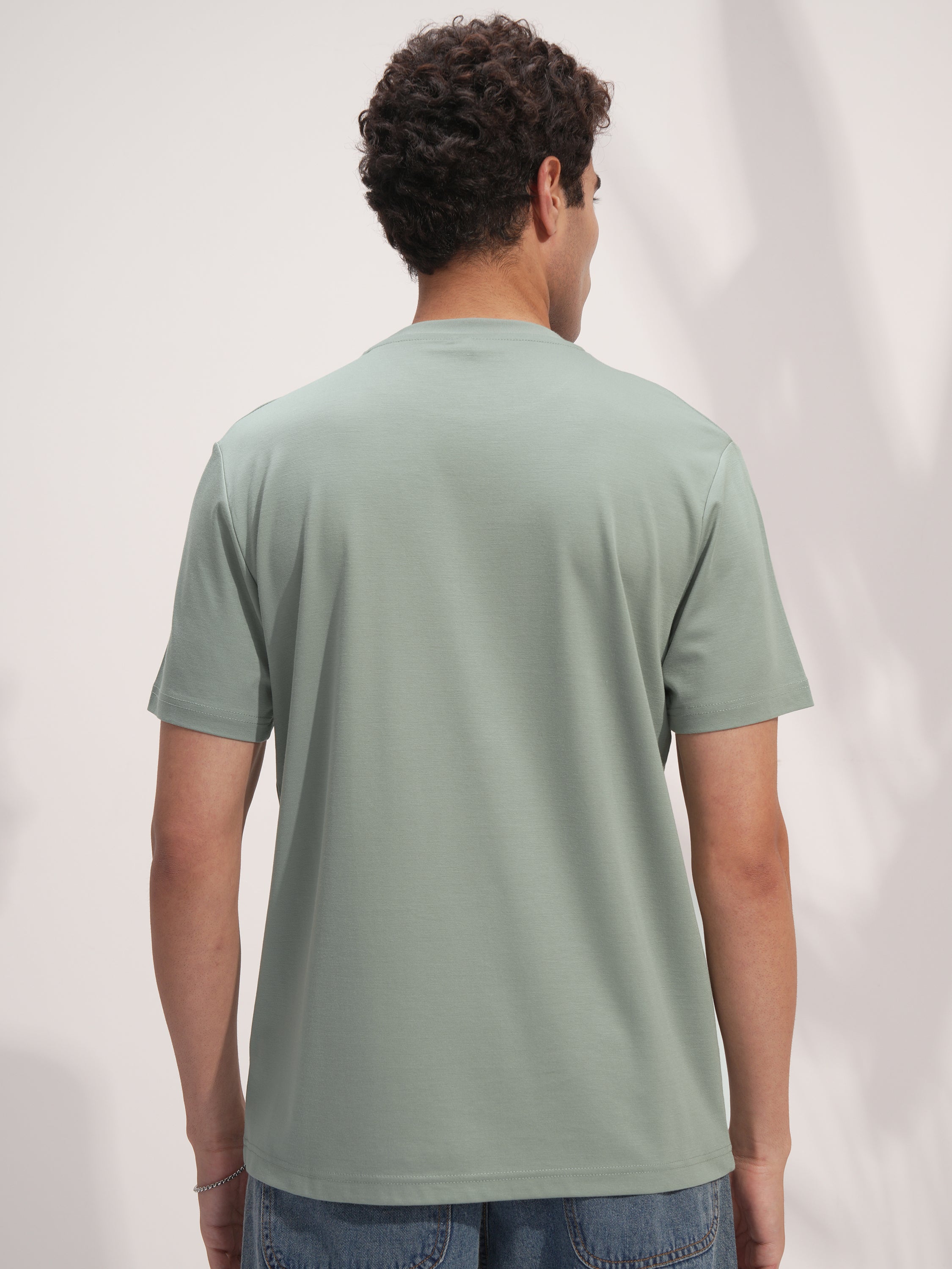 Highlander Men Green Solid Round Neck T-Shirt - Green - Image 3