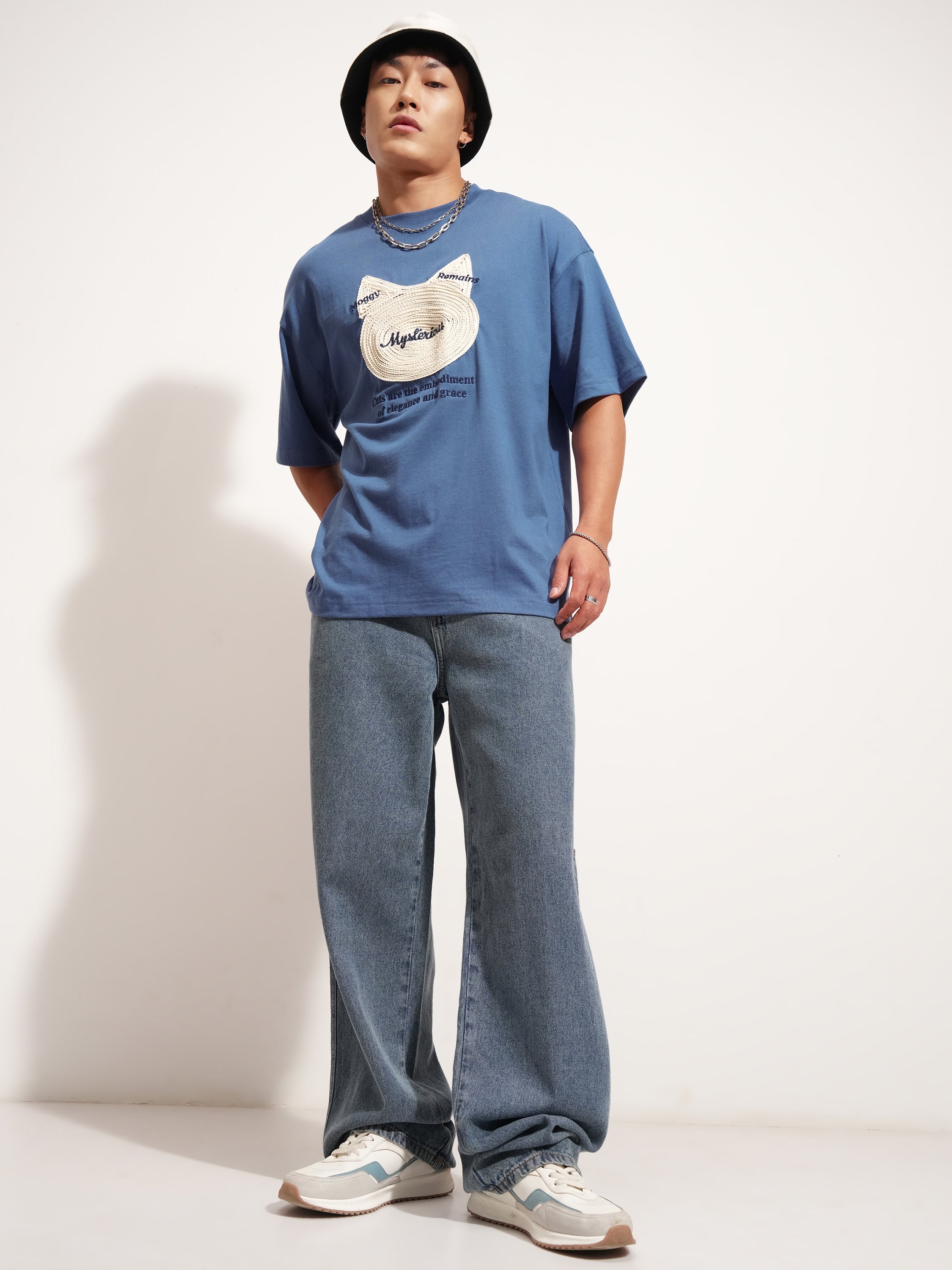 Highlander Men Blue Applique Round Neck Oversized Fit T-Shirt - Blue - Image 2